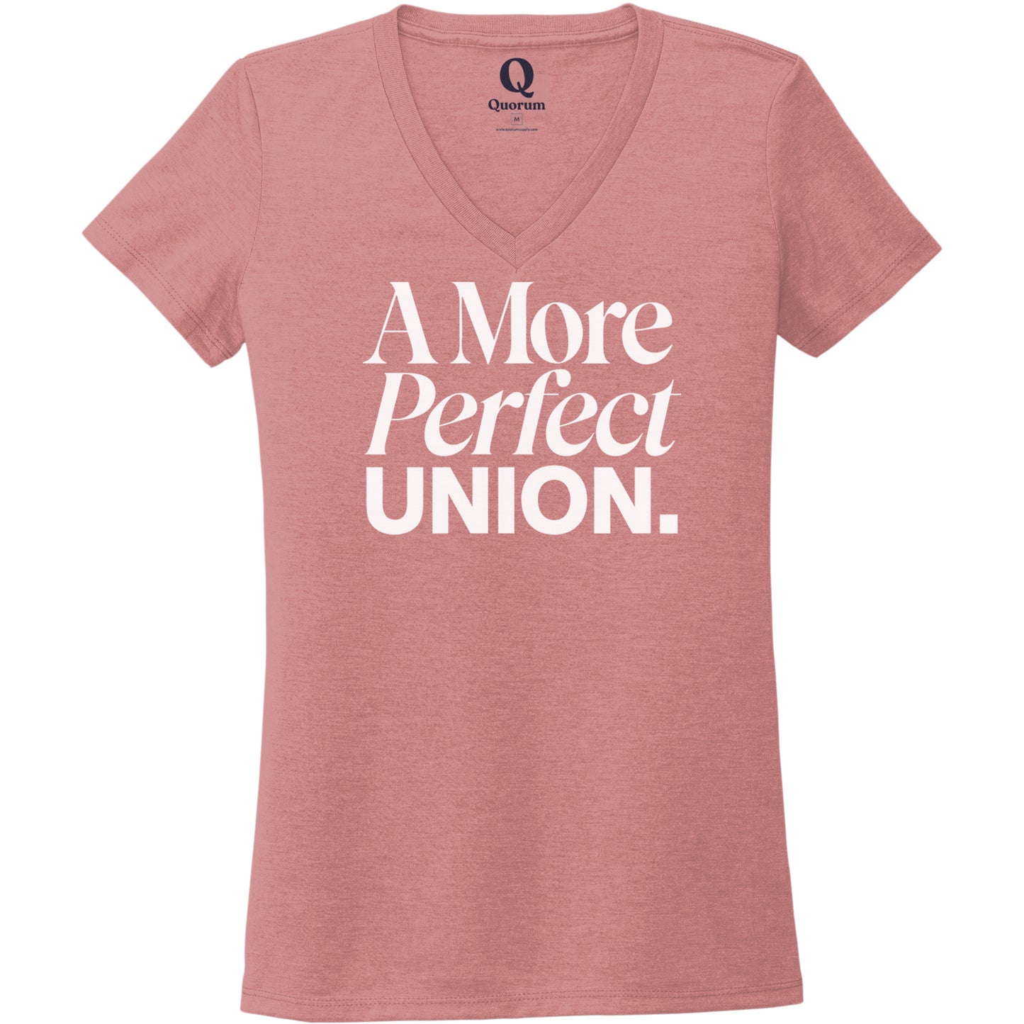 "A More Perfect Union." Quorum Women's Tri-Blend V-Neck editorial print in Vintage Rose