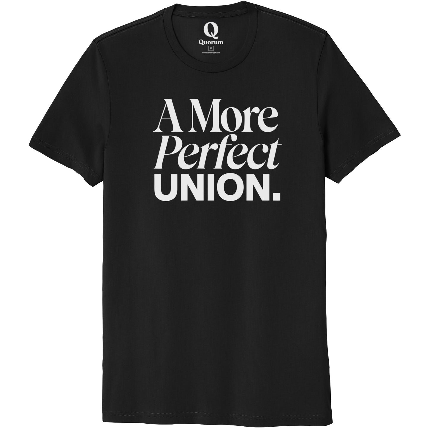 "A More Perfect Union." Quorum Unisex 100% Organic Cotton Tee editorial print in Deep Black