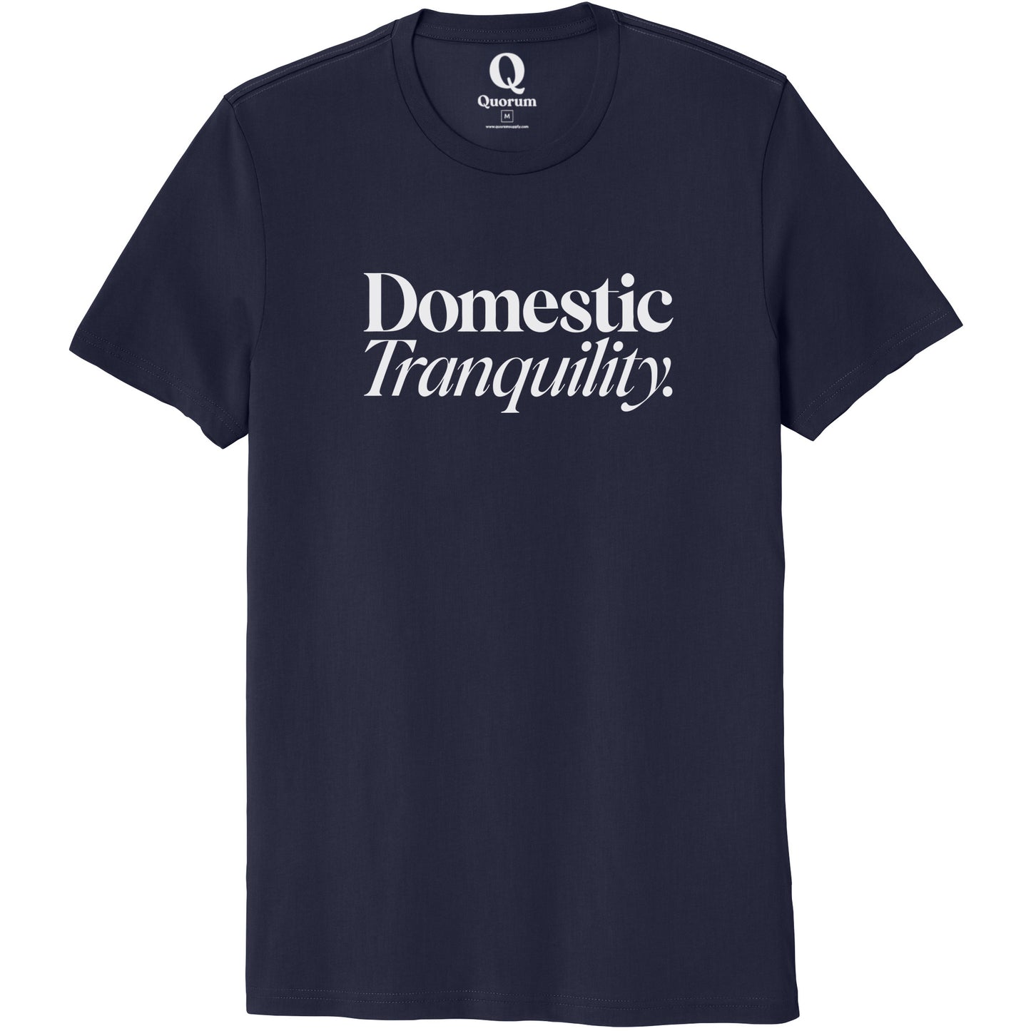 "Domestic Tranquility." Quorum Unisex 100% Organic Cotton Tee editorial print in Night Sky Navy