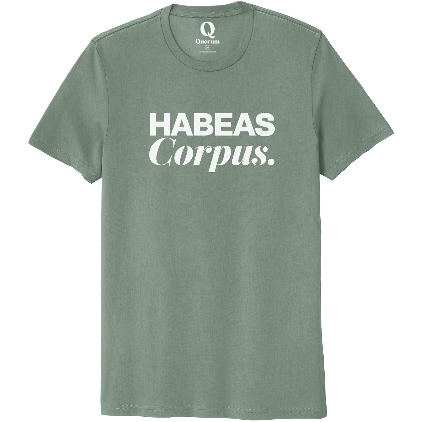 "Habeas Corpus." Quorum Unisex 100% Organic Cotton Tee editorial print in Matcha Green