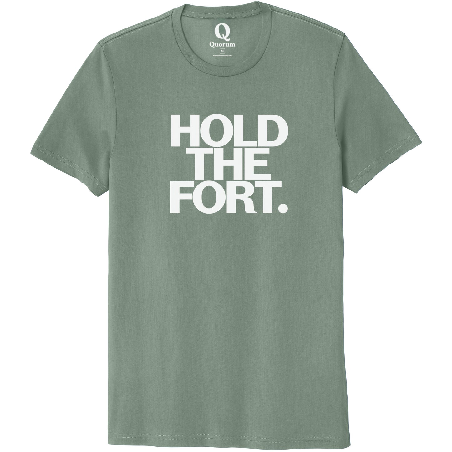 "Hold the Fort." Quorum Unisex 100% Organic Cotton Tee editorial print in Matcha Green
