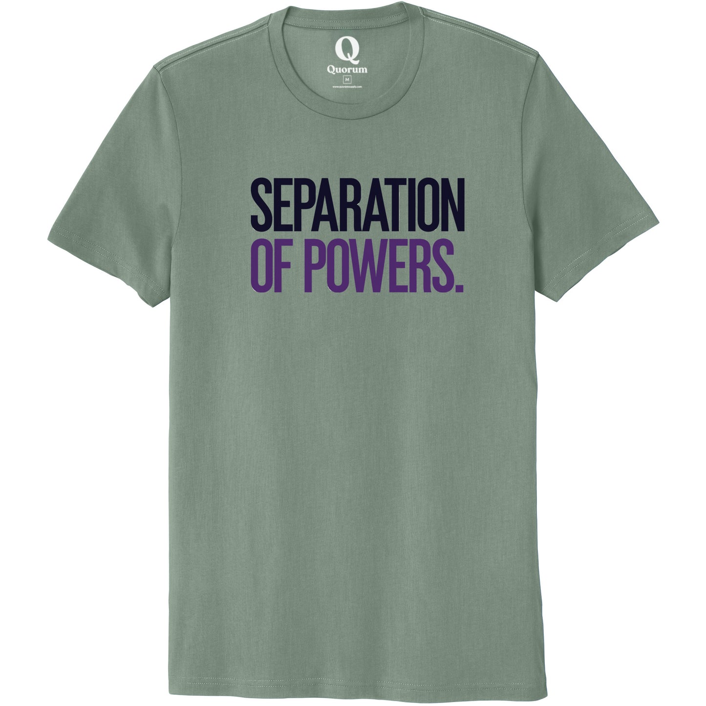 "Separation of Powers." Quorum Unisex 100% Organic Cotton Tee front print in Matcha Green