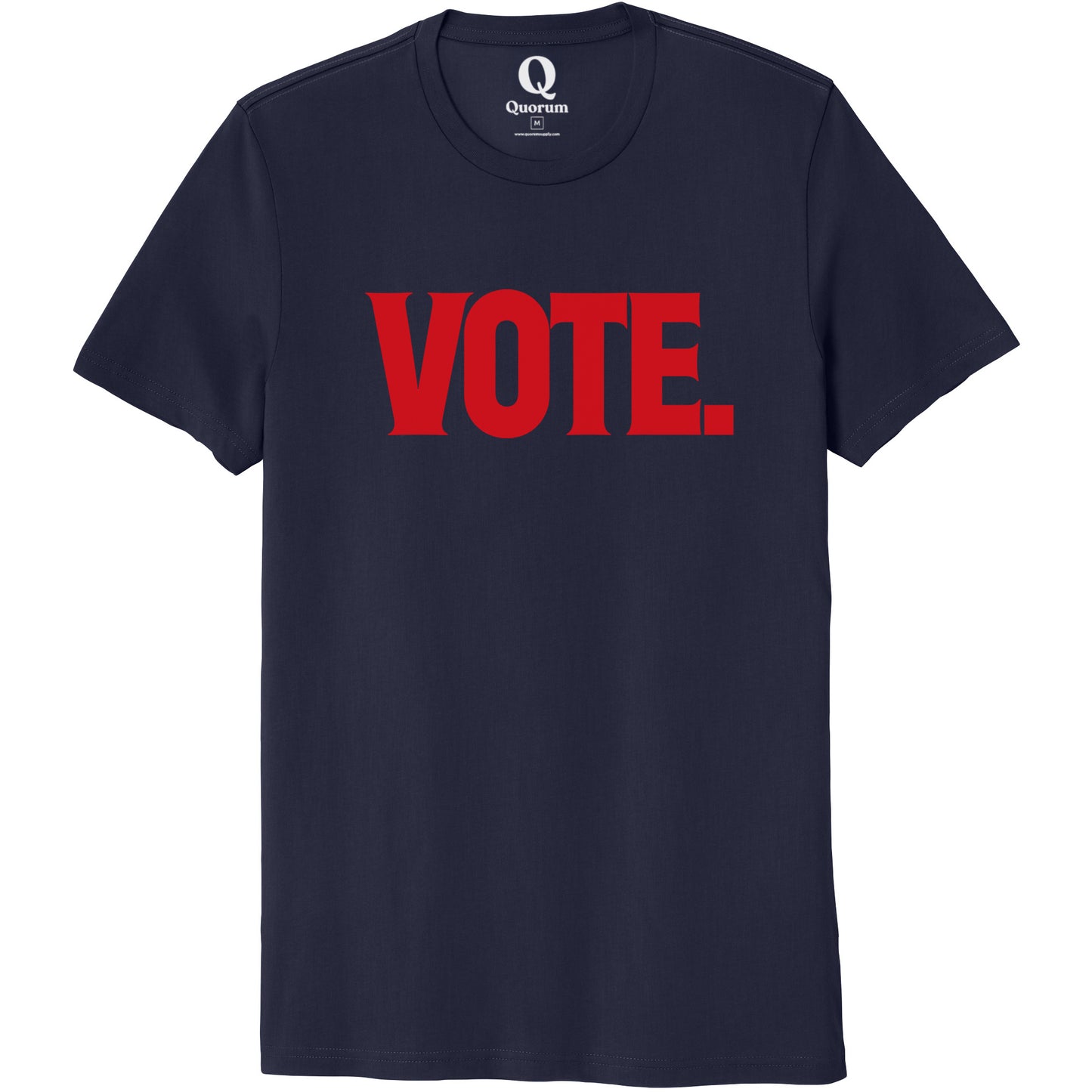 "Vote." Quorum Unisex 100% Organic Cotton Tee front print in Night Sky Navy