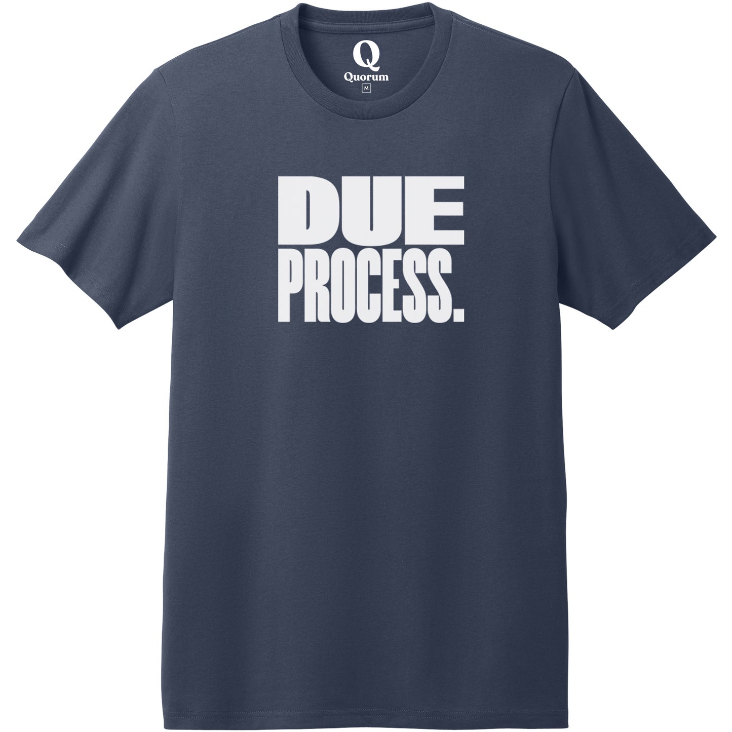 "Due Process." Quorum Heavyweight Recycled Cotton Tee editorial print in Night Sky Navy