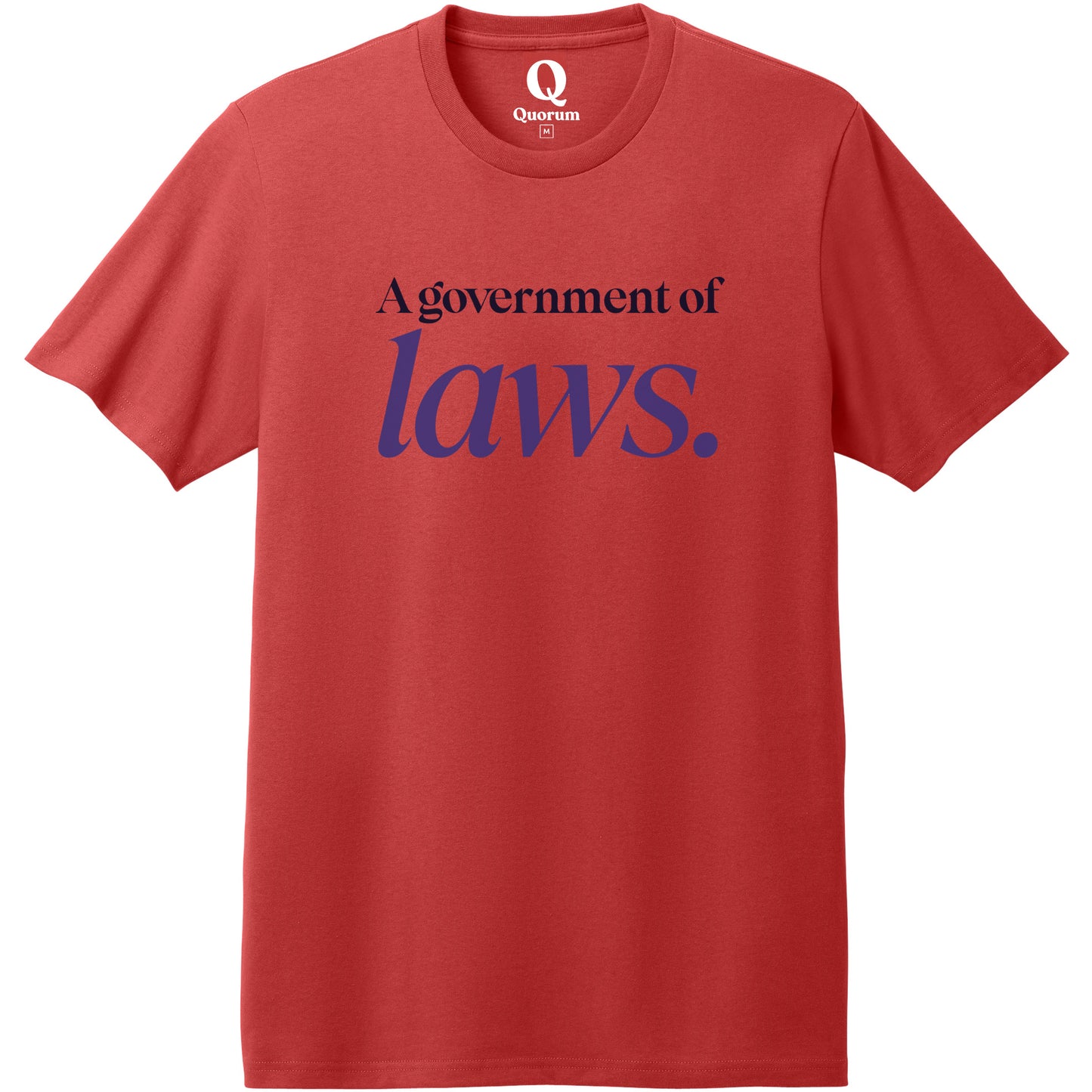 "A government of laws." Quorum Heavyweight Recycled Cotton Tee front print in Beet Red