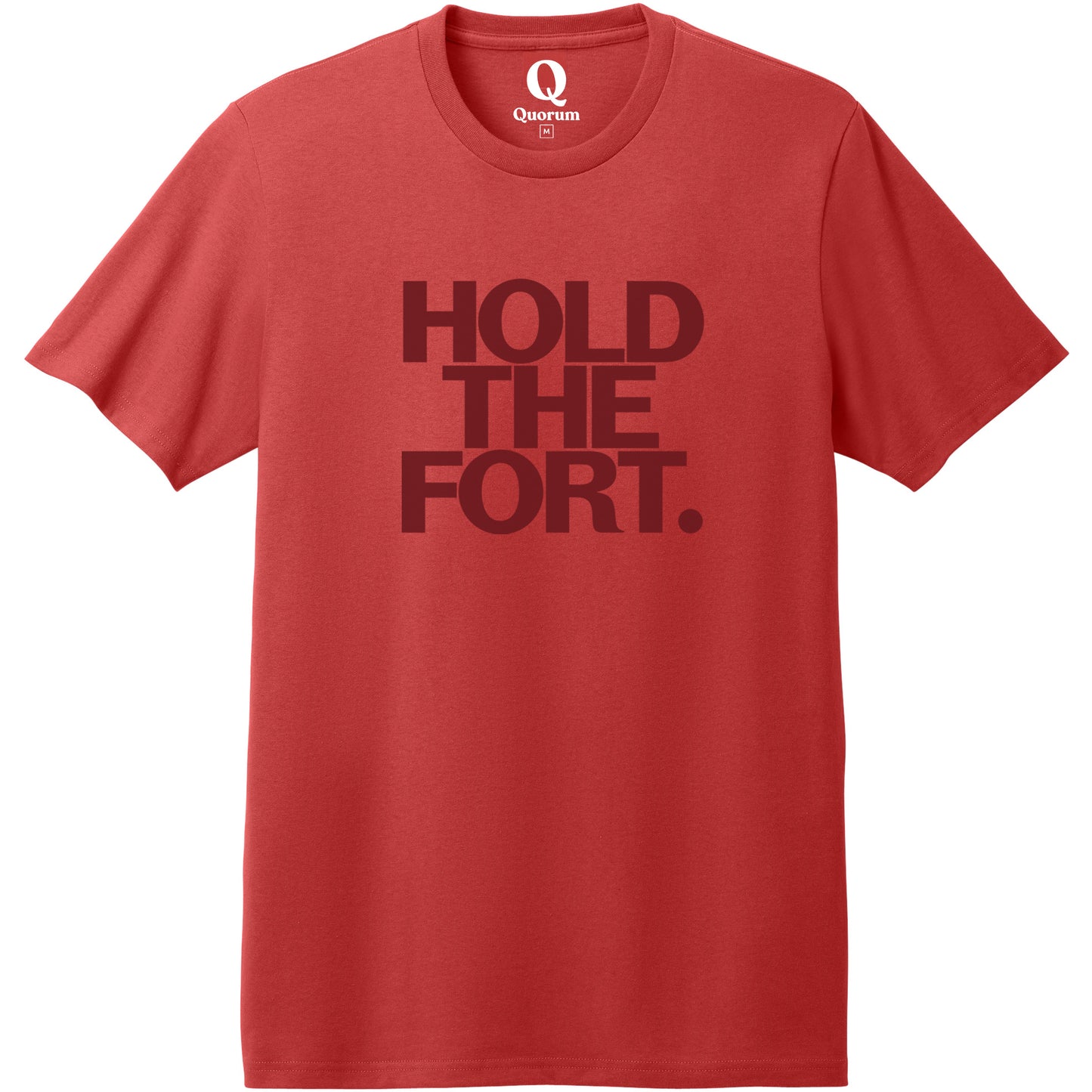 "Hold the Fort." Quorum Heavyweight Recycled Cotton Tee front print in Beet Red