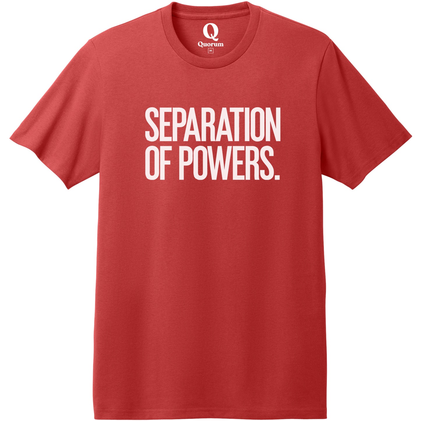"Separation of Powers." Quorum Heavyweight Recycled Cotton Tee editorial print in Beet Red