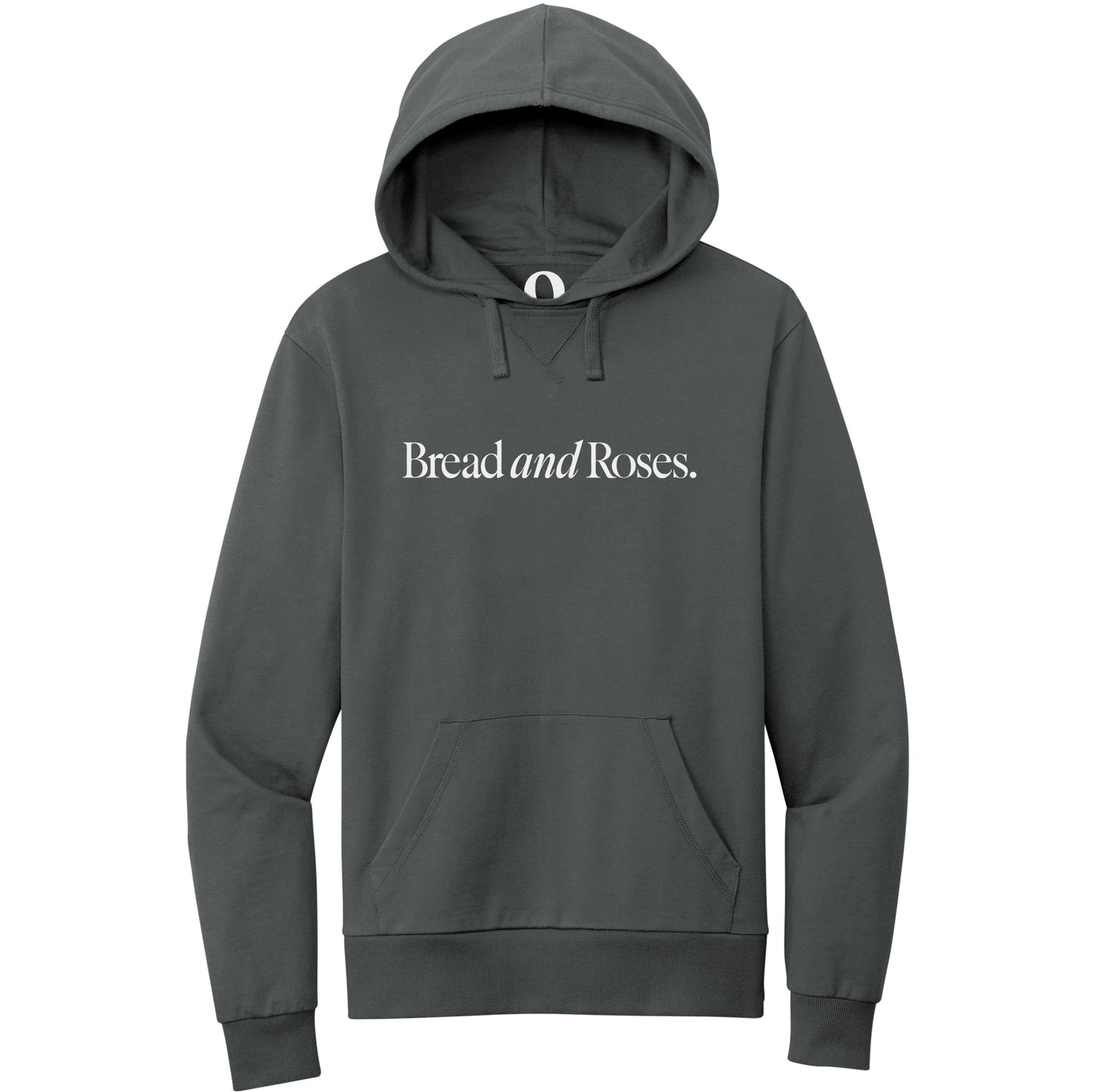 "Bread and Roses." Quorum Pullover Hoodie editorial print in Terrain Grey
