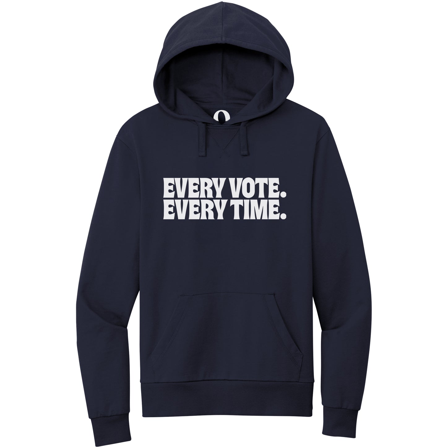 "Every Vote. Every Time." Quorum Pullover Hoodie editorial print in Night Sky Navy