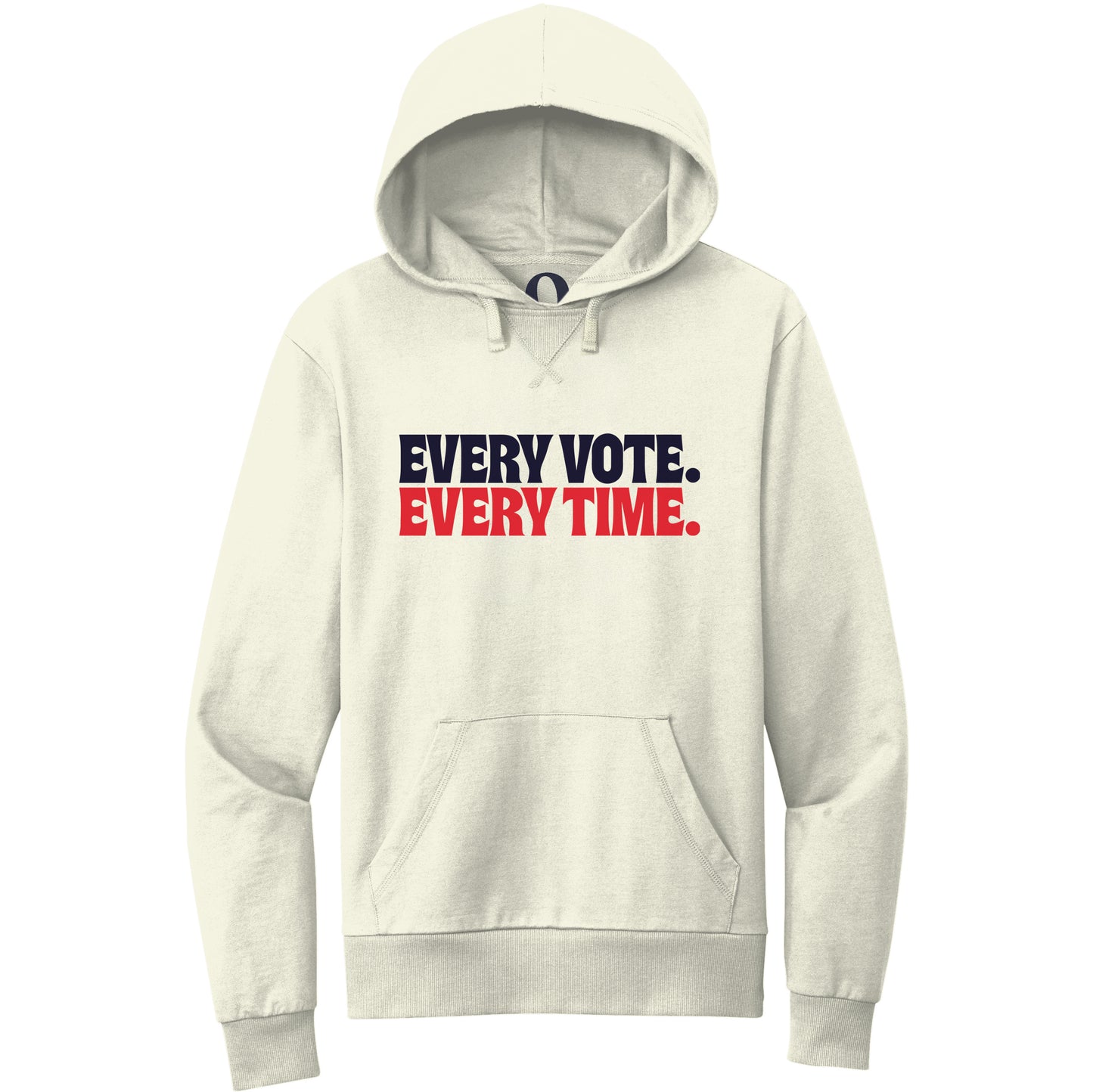 "Every Vote. Every Time." Quorum Pullover Hoodie front print in White Sand