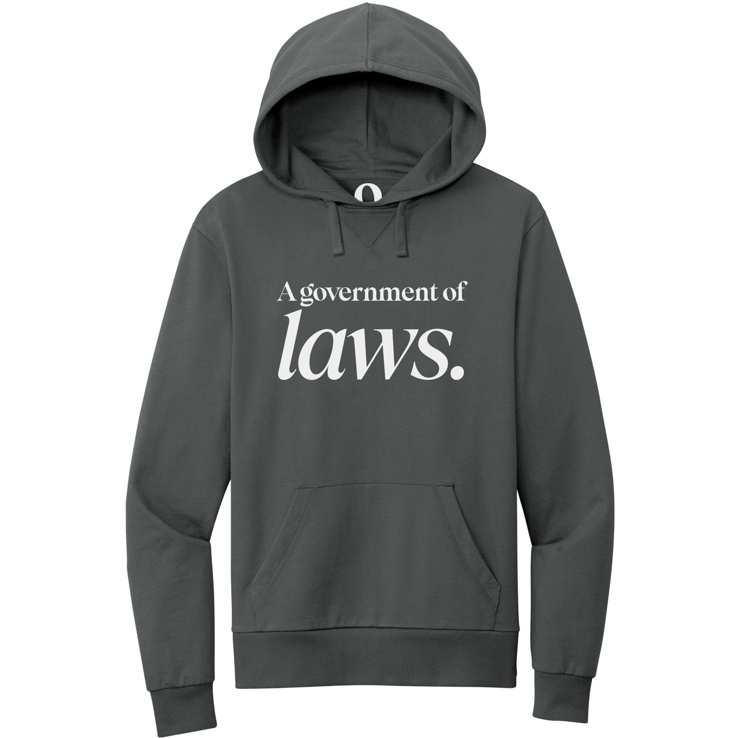 "A government of laws." Quorum Pullover Hoodie editorial print in Terrain Grey