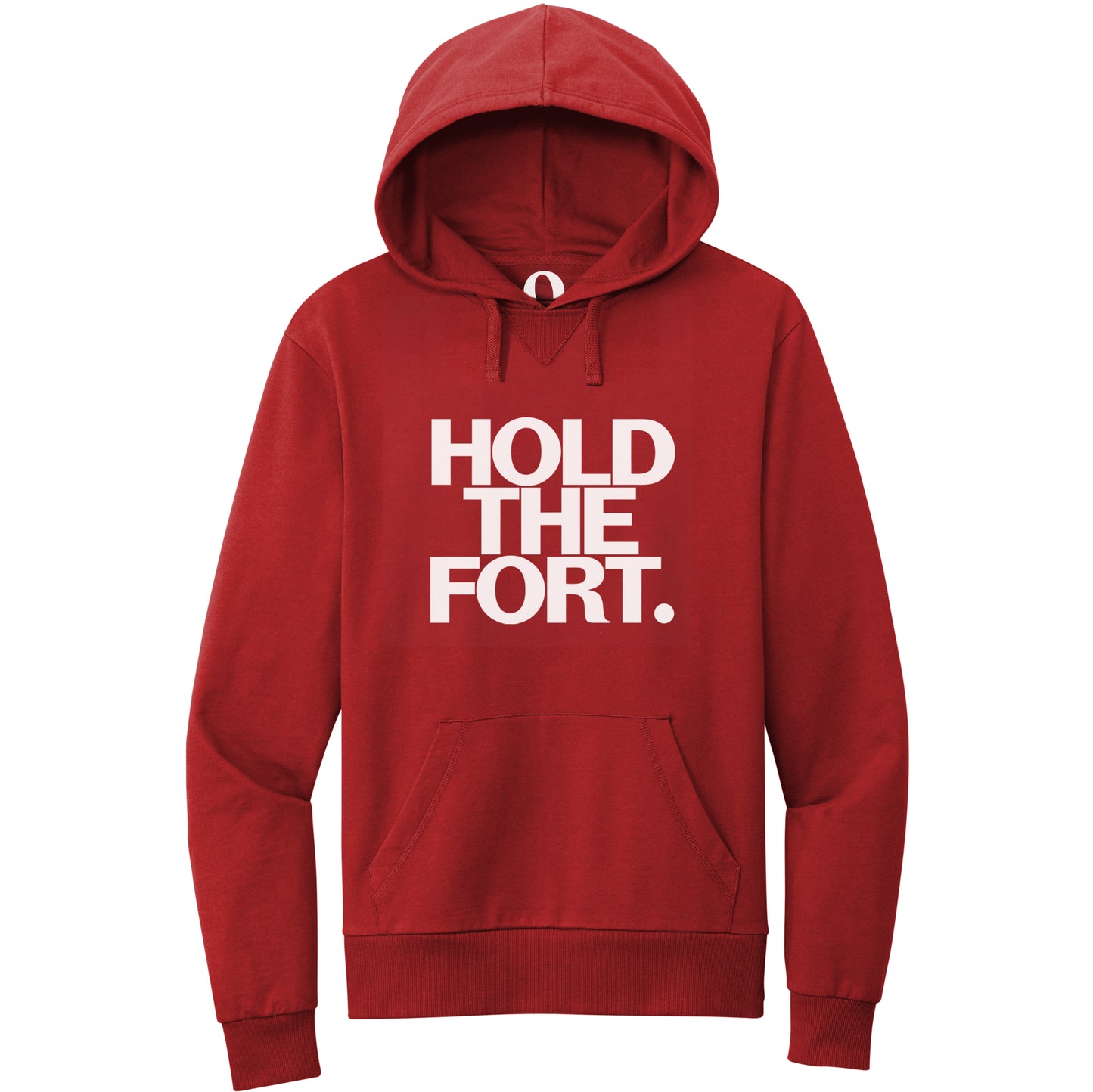 "Hold the Fort." Quorum Pullover Hoodie editorial print in Revolution Red