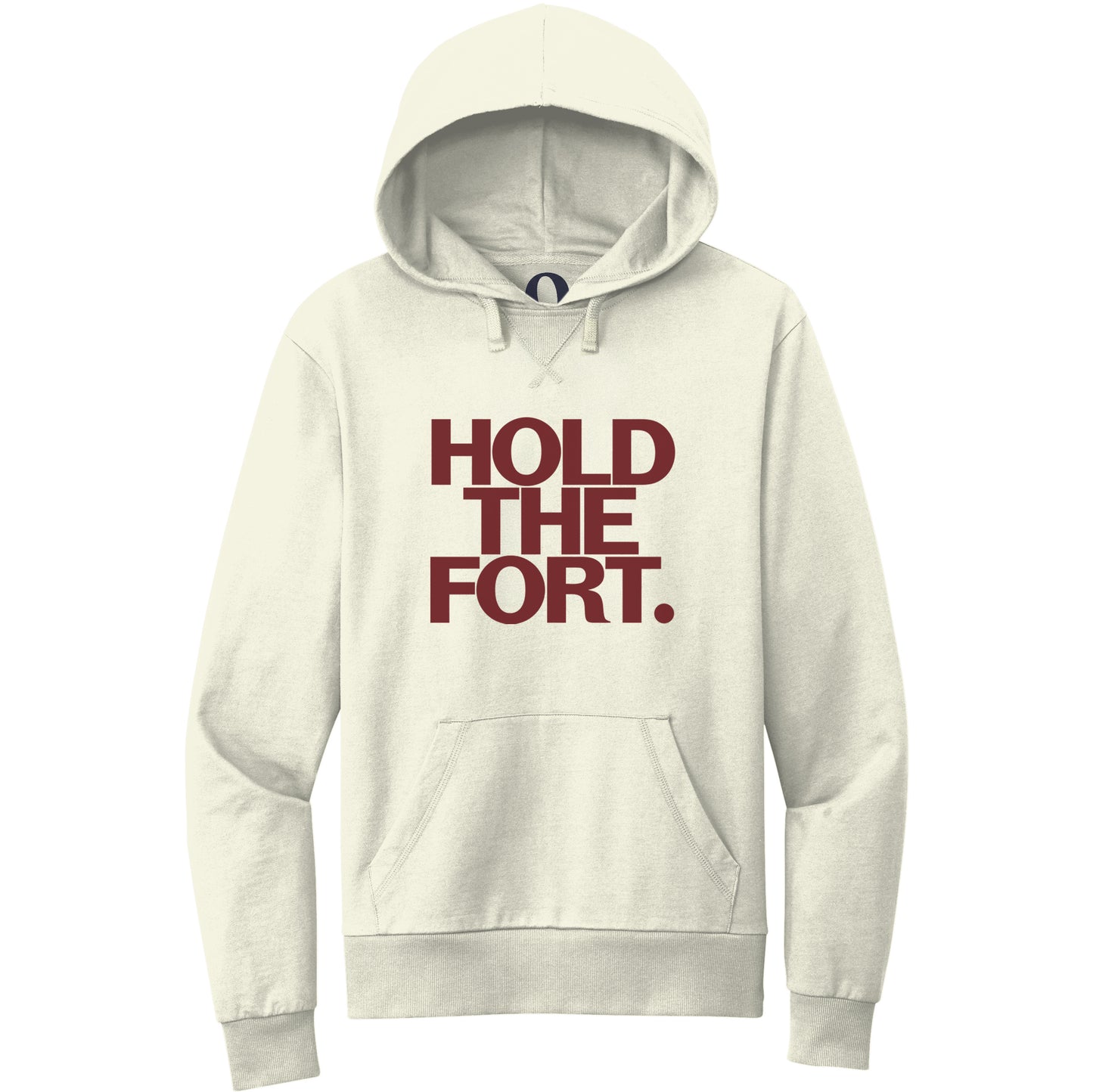 "Hold the Fort." Quorum Pullover Hoodie front print in White Sand