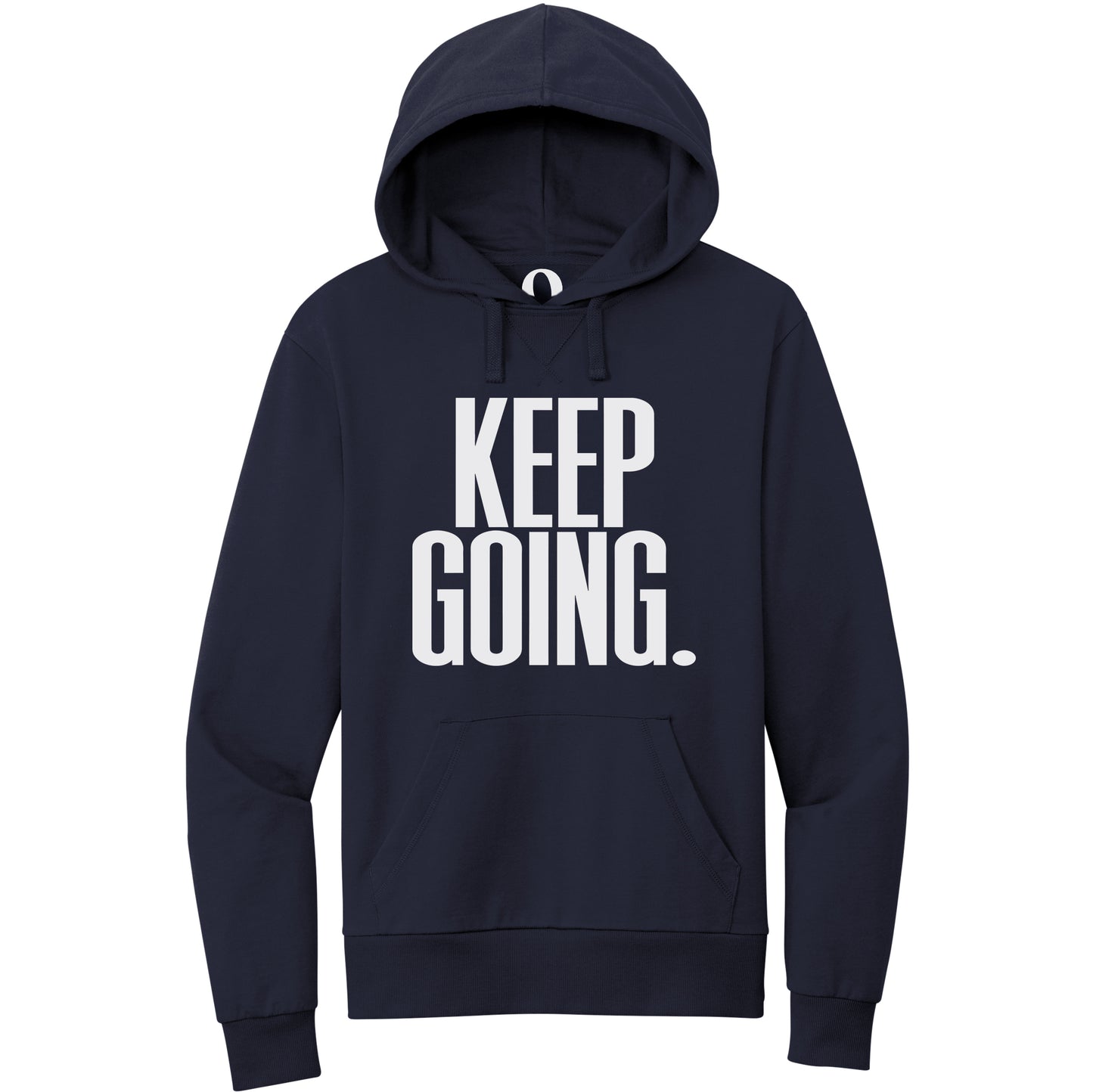 "Keep Going." Quorum Pullover Hoodie editorial print in Night Sky Navy
