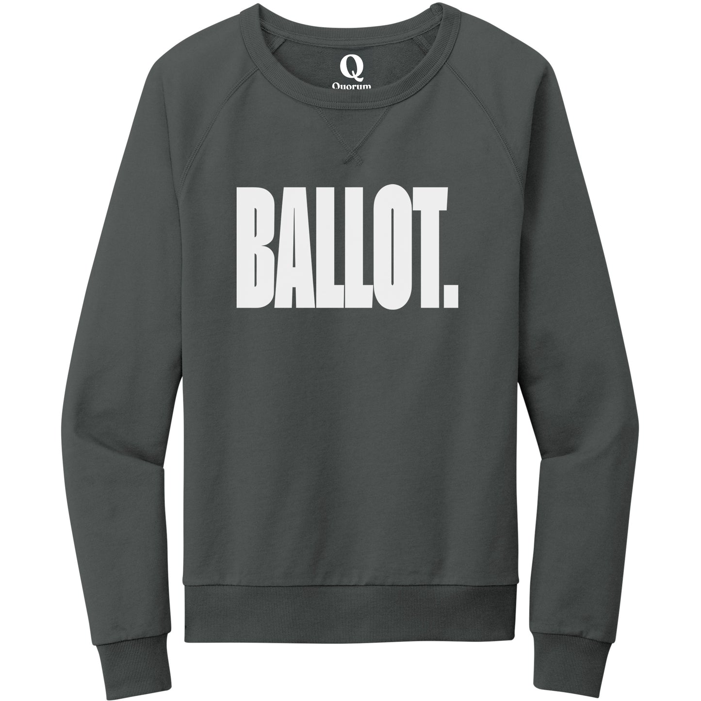 "Ballot." Quorum Crewneck Sweatshirt editorial print in Terrain Grey