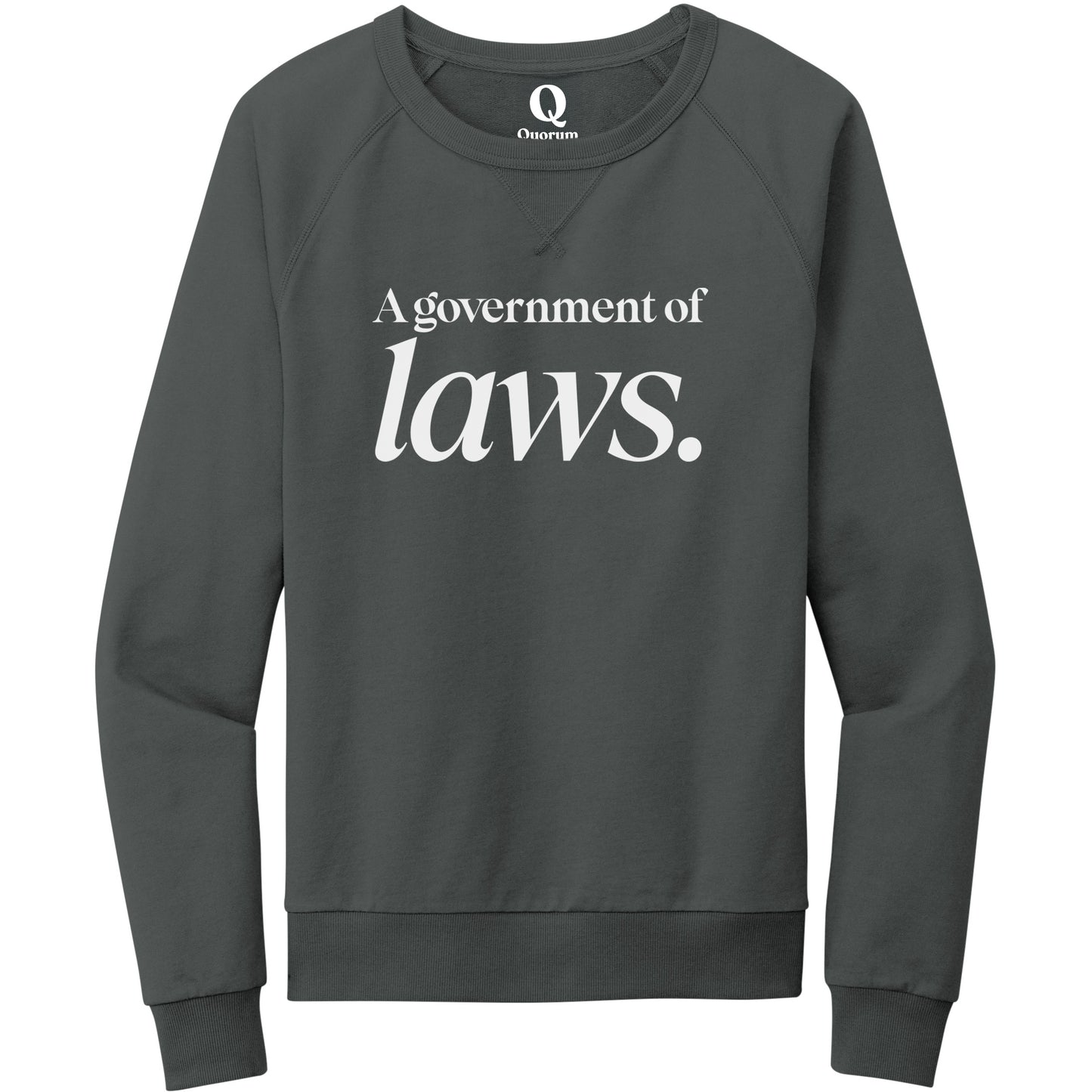 "A government of laws." Quorum Crewneck Sweatshirt editorial print in Terrain Grey