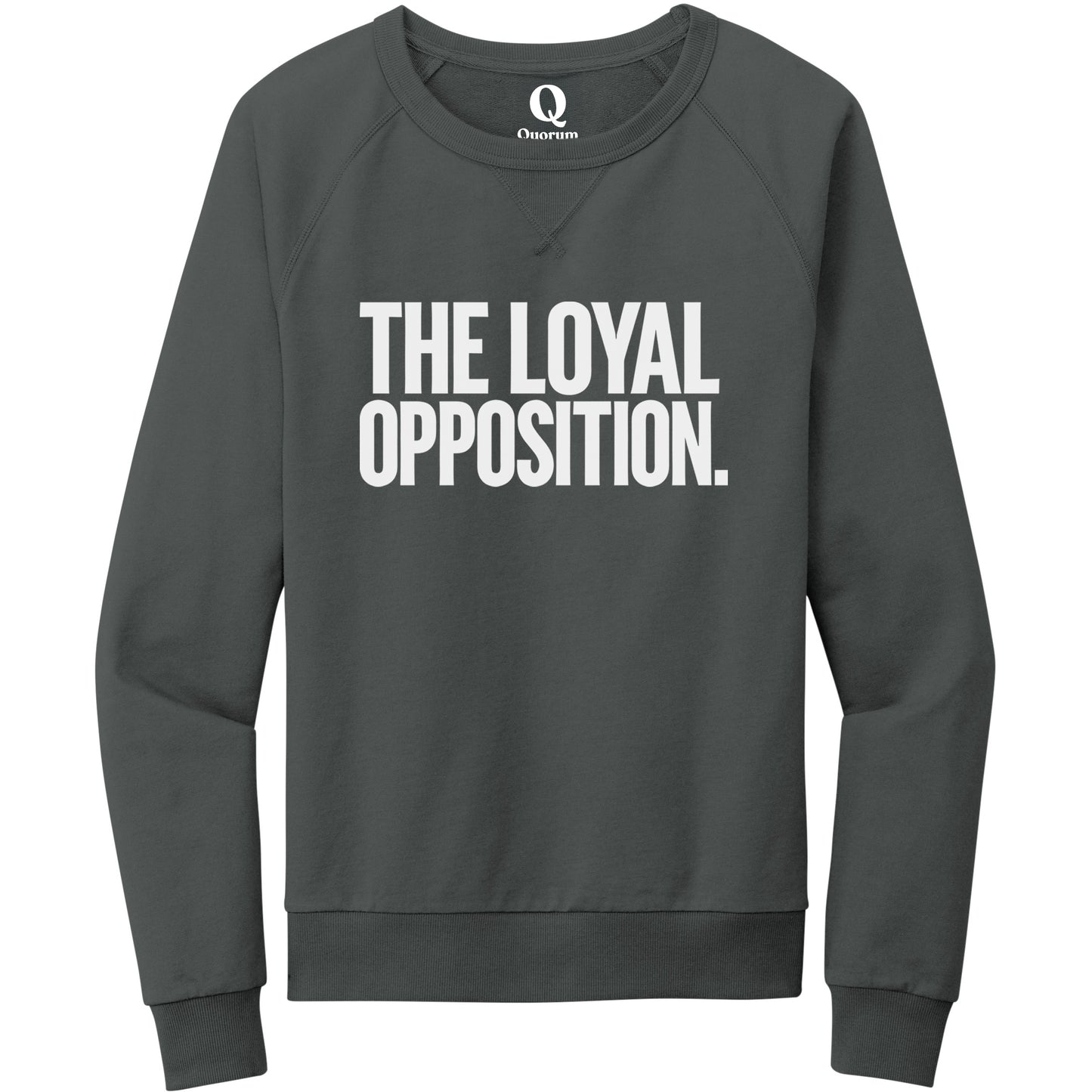 "The Loyal Opposition." Quorum Crewneck Sweatshirt editorial print in Terrain Grey