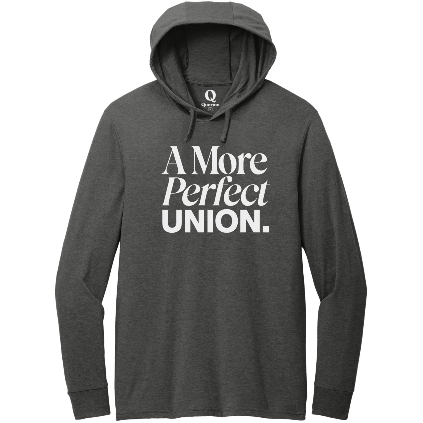 "A More Perfect Union." Quorum Tri-Blend Hoodie Tee editorial print in Space Black