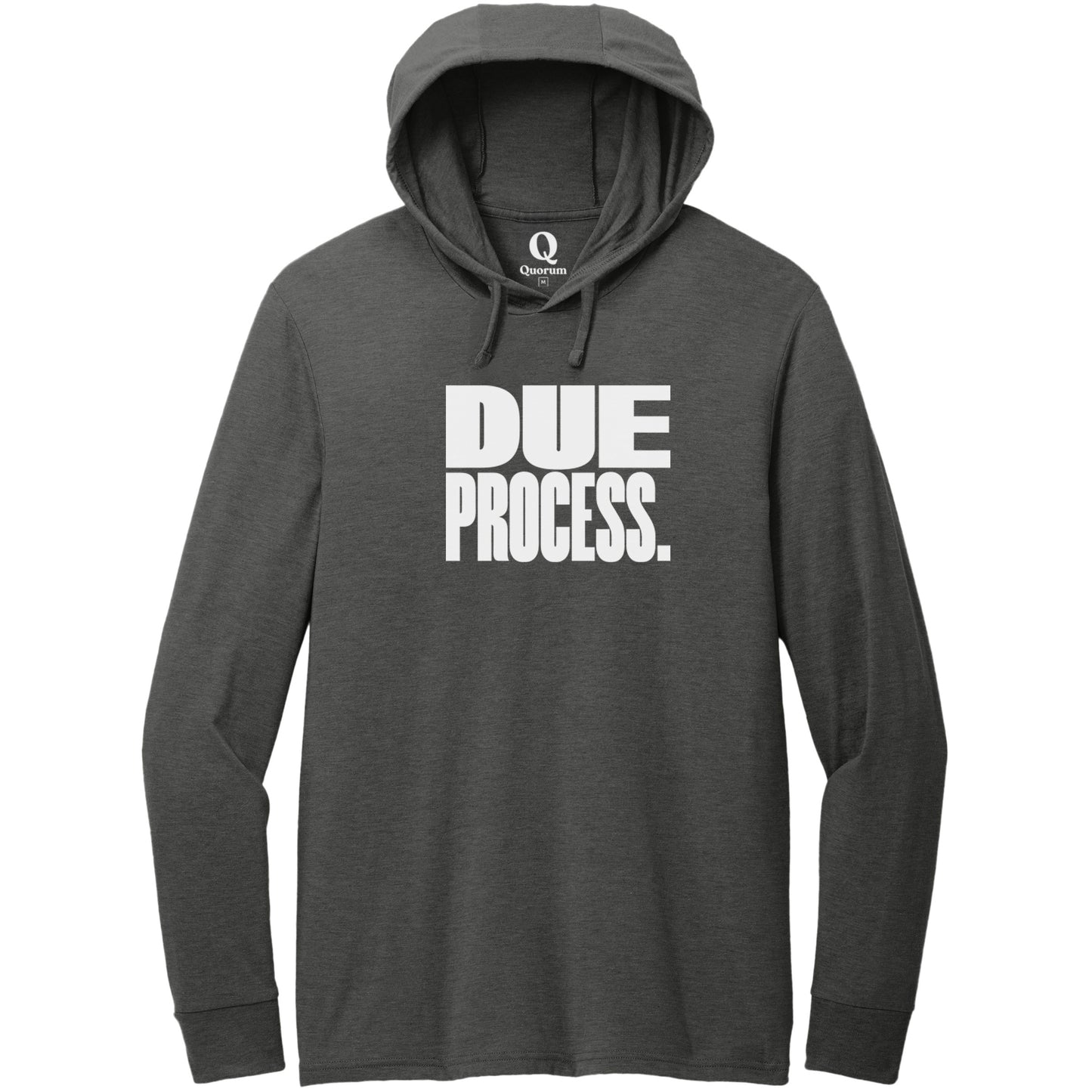 "Due Process." Quorum Tri-Blend Hoodie Tee editorial print in Space Black