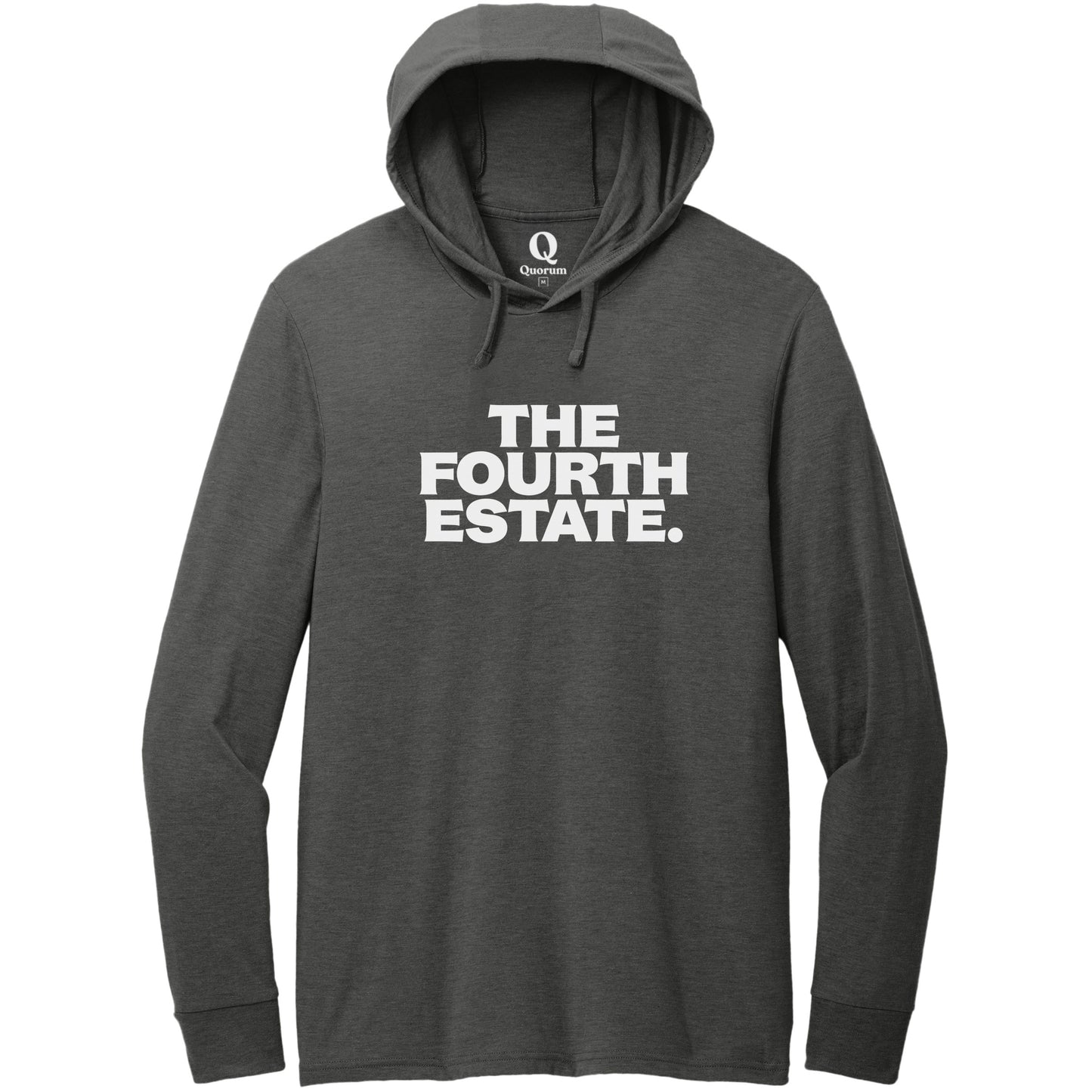 "The Fourth Estate." Quorum Tri-Blend Hoodie Tee editorial print in Space Black