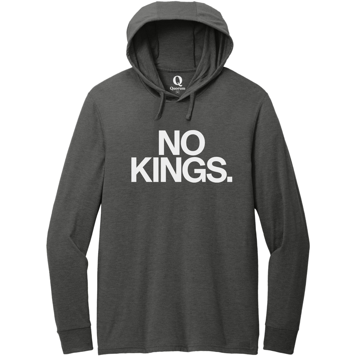 "No Kings." Quorum Tri-Blend Hoodie Tee editorial print in Space Black