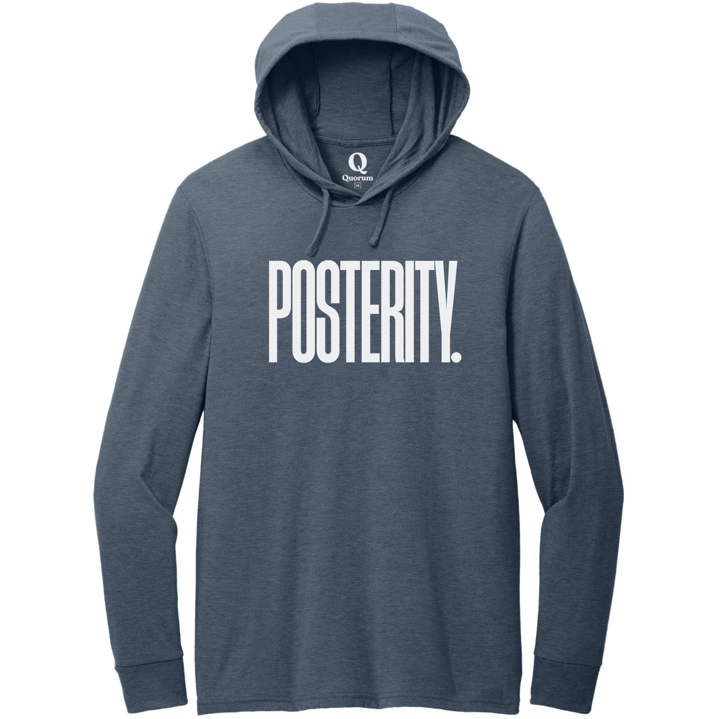 "Posterity." Quorum Tri-Blend Hoodie Tee editorial print in Rebel Blue