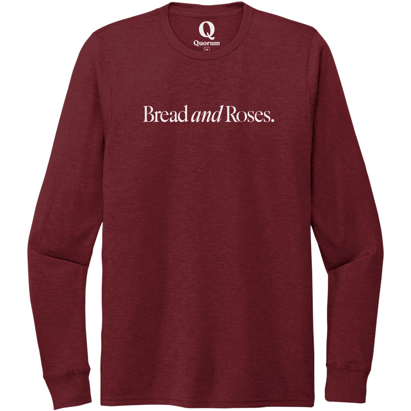 "Bread and Roses." Quorum Unisex Tri-Blend Long Sleeve editorial print in Vino Red