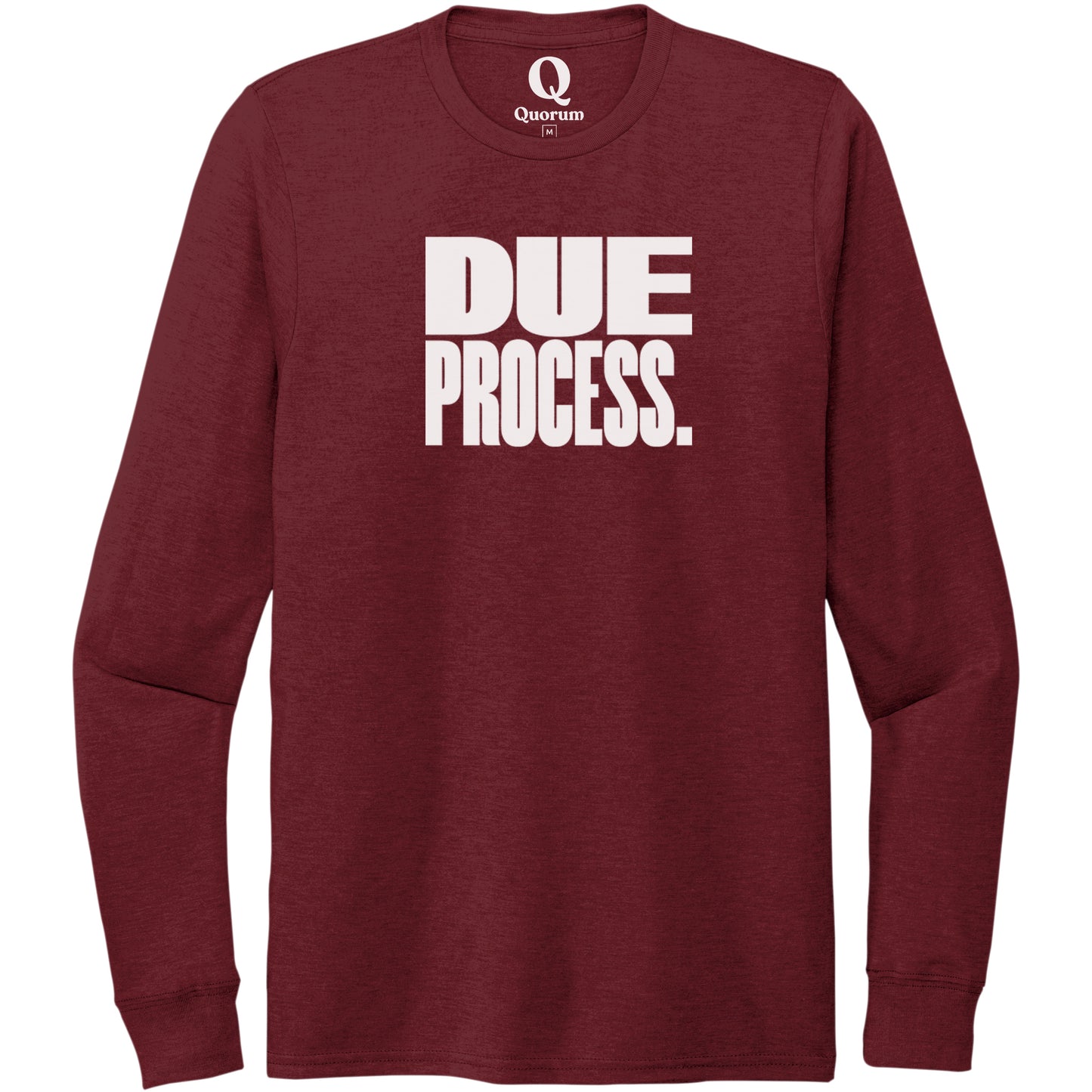 "Due Process." Quorum Unisex Tri-Blend Long Sleeve editorial print in Vino Red