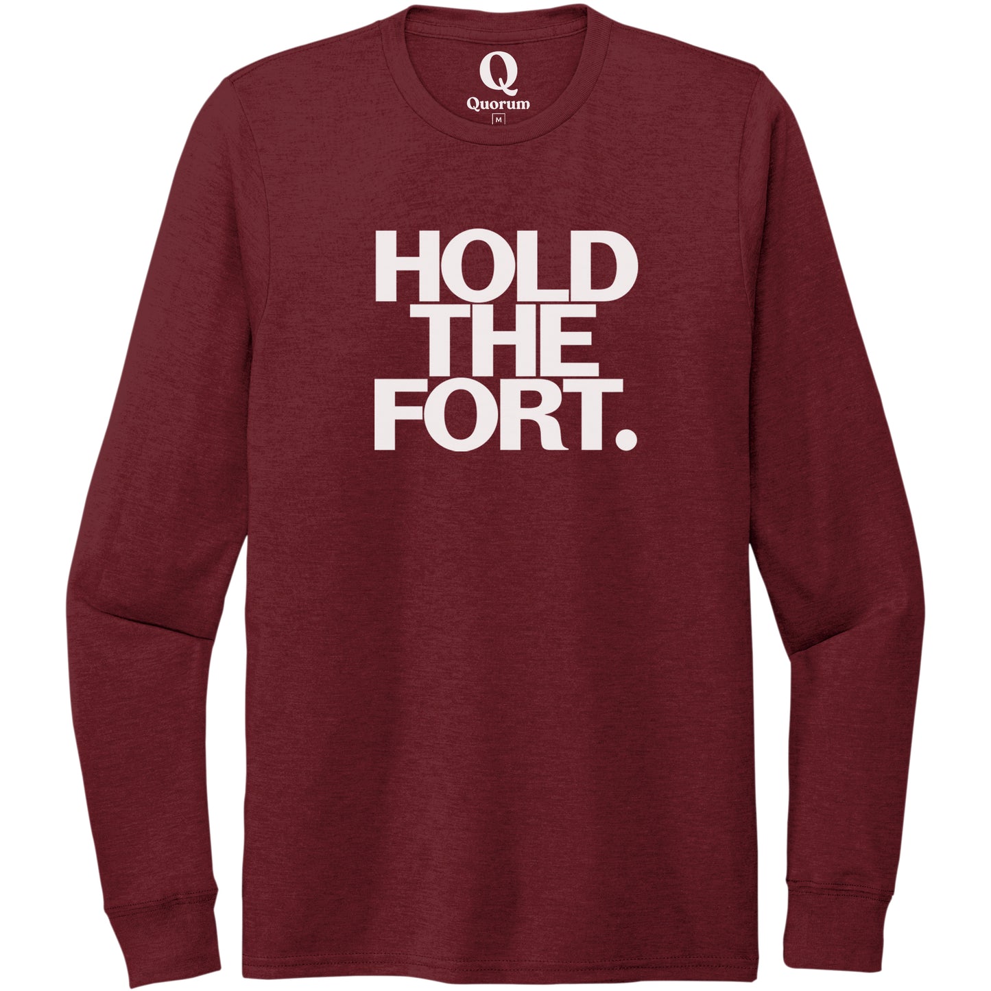 "Hold the Fort." Quorum Unisex Tri-Blend Long Sleeve editorial print in Vino Red