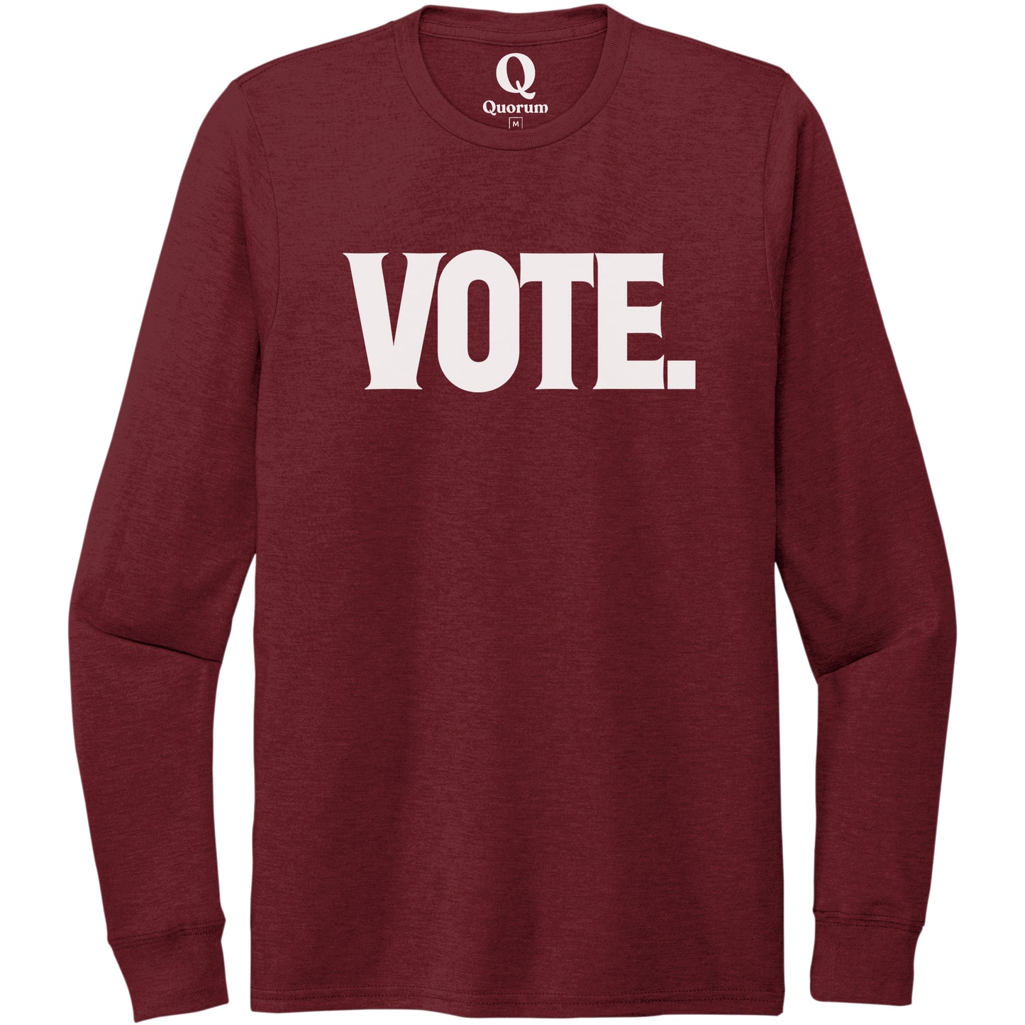 "Vote." Quorum Unisex Tri-Blend Long Sleeve editorial print in Vino Red