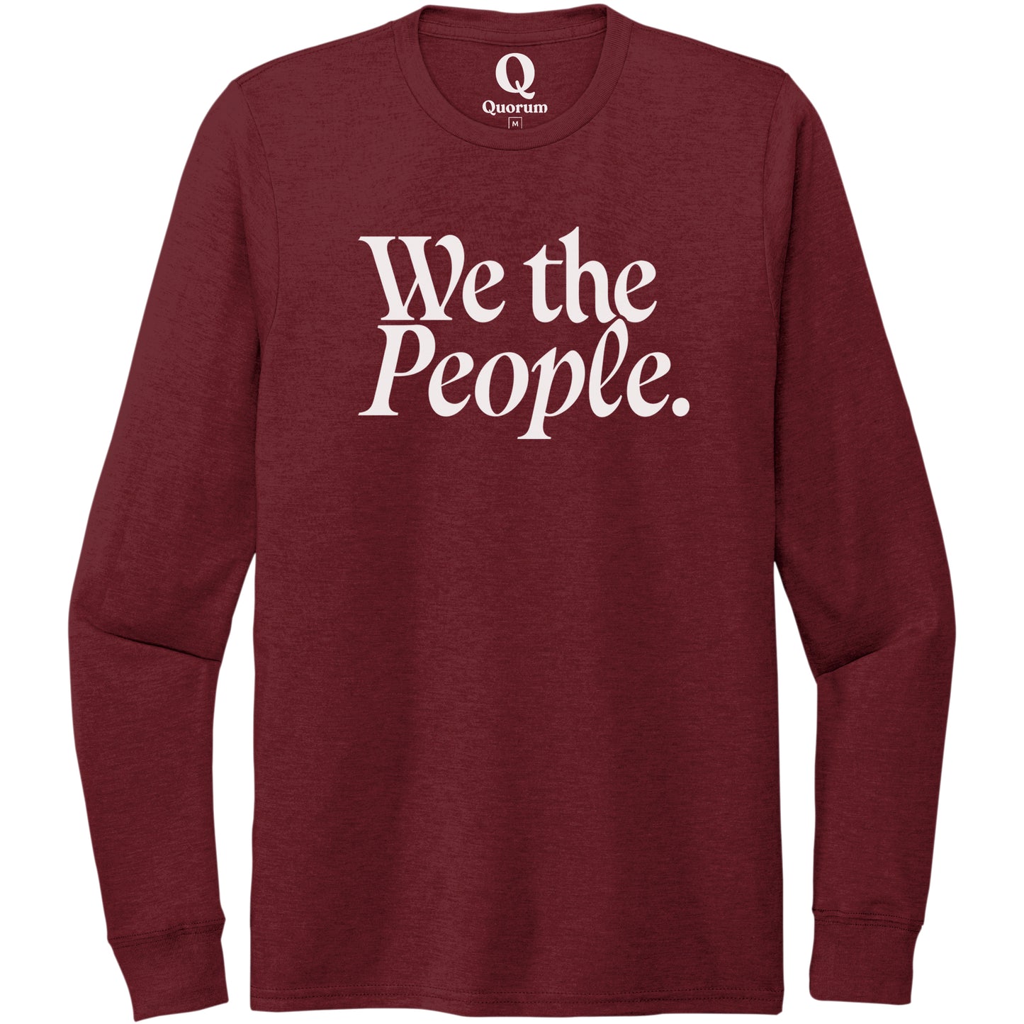 "We the People." Quorum Unisex Tri-Blend Long Sleeve editorial print in Vino Red