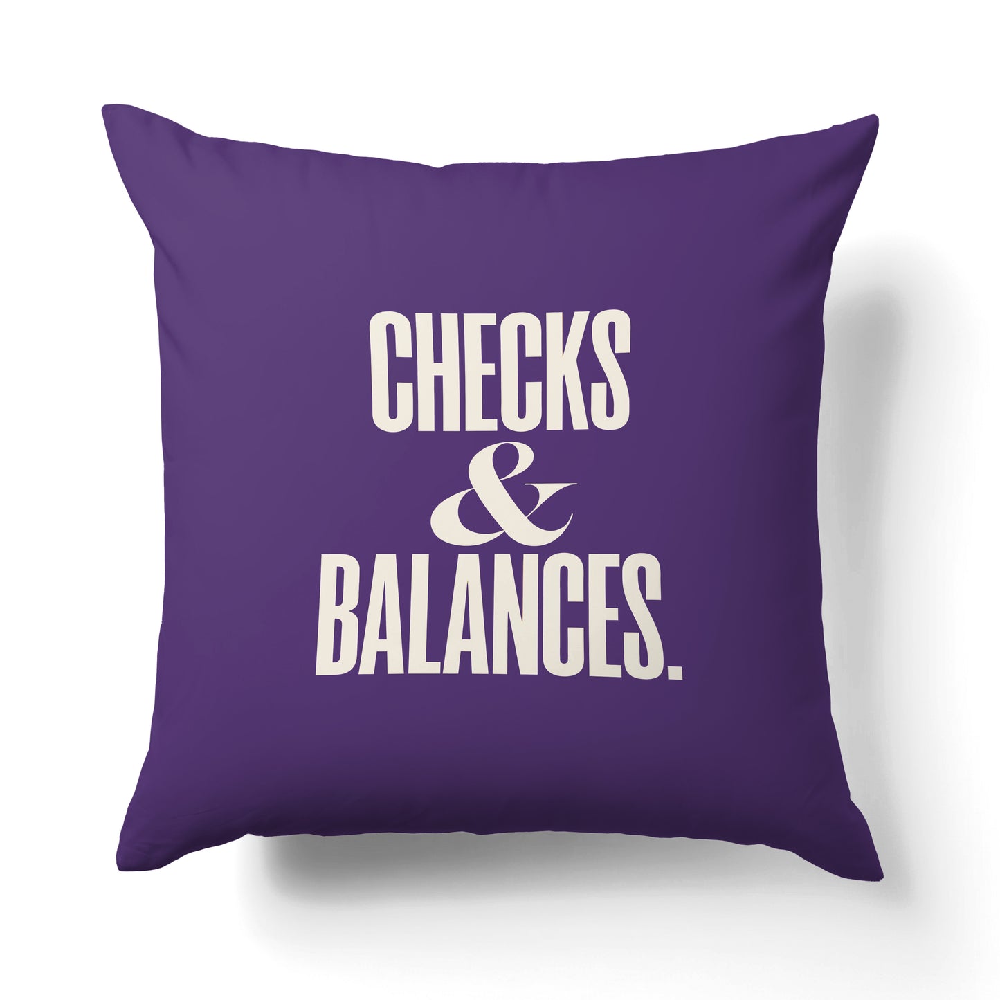 "Checks and balances." — Quorum Pillow on Courts Purple canvas