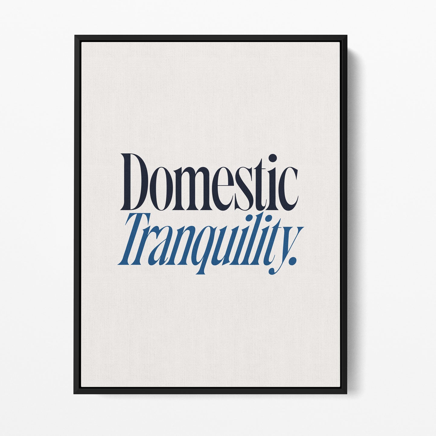 Domestic Tranquility — Quorum framed gallery canvas in black hardwood floater frame, portrait orientation