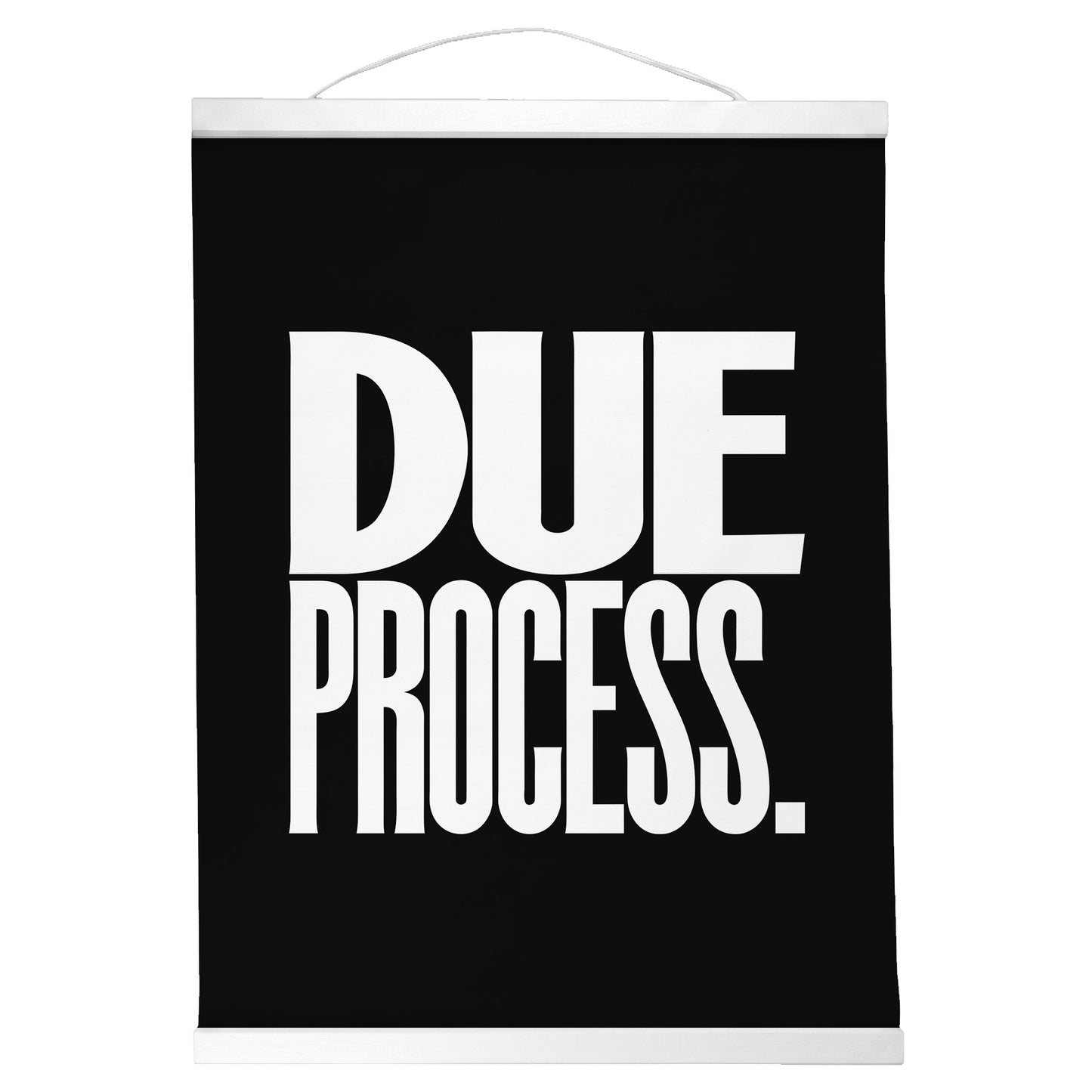 "Due Process." — Quorum Hanging Canvas, Sign Black type on pure white canvas with black hanger