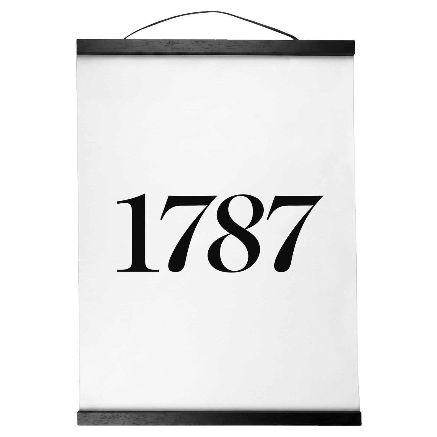 "1787." — Quorum Hanging Canvas, pure white type on Sign Black canvas with white hanger