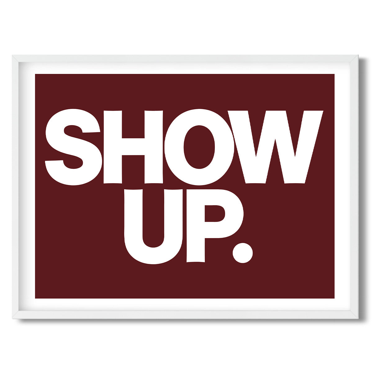 Show up. Vote. — Quorum framed Sign Print in a white frame on a white background