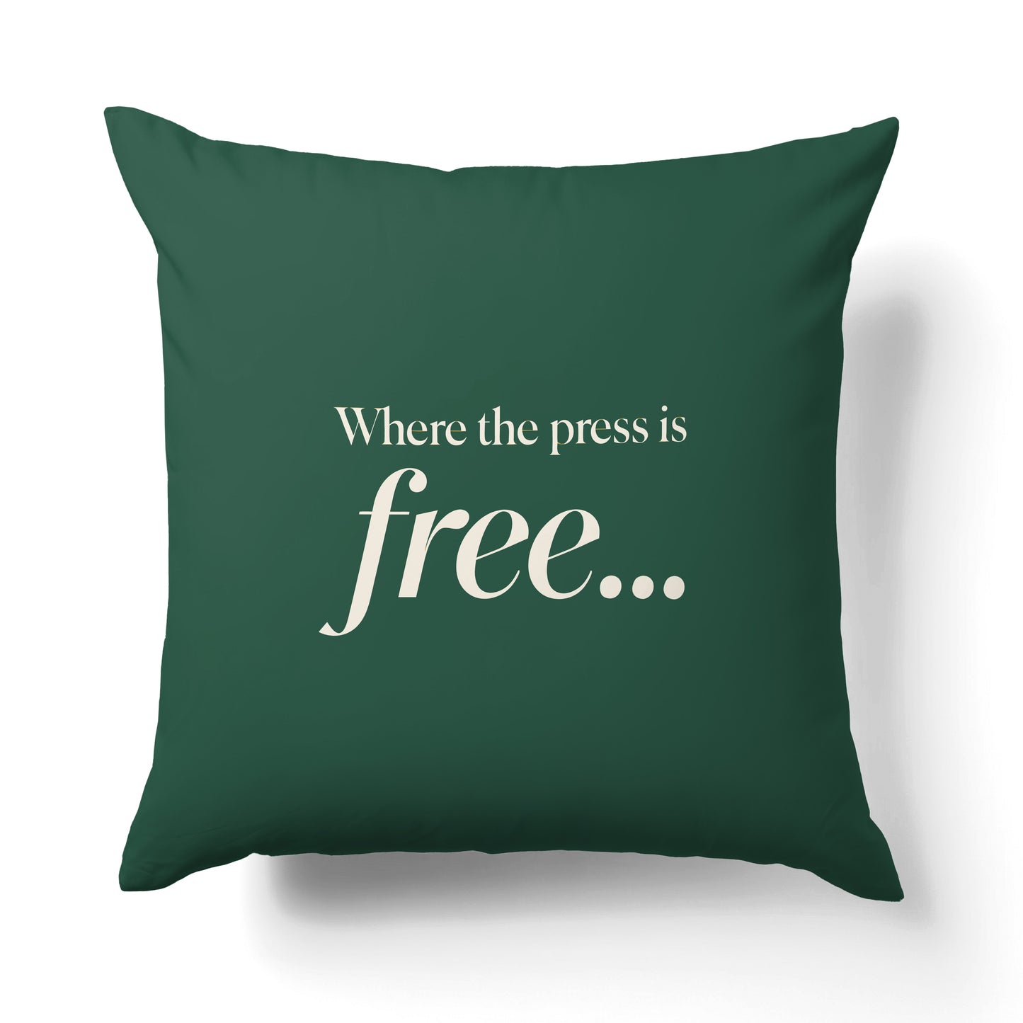 "Where the press is free." — Quorum Pillow on Press Green canvas