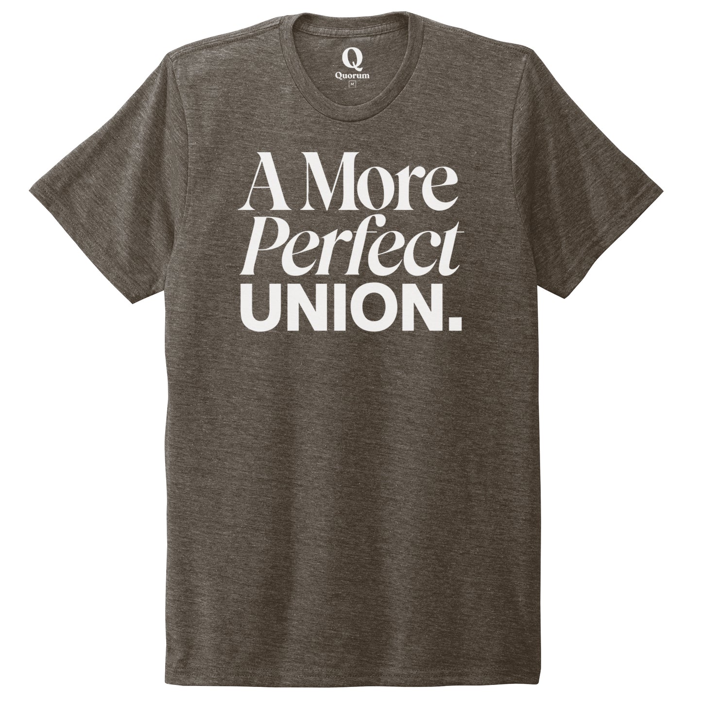 "A More Perfect Union." Quorum Unisex Tri-Blend Tee editorial print in Earthy Brown
