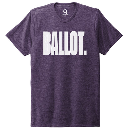 "Ballot." Quorum Unisex Tri-Blend Tee editorial print in Huckleberry
