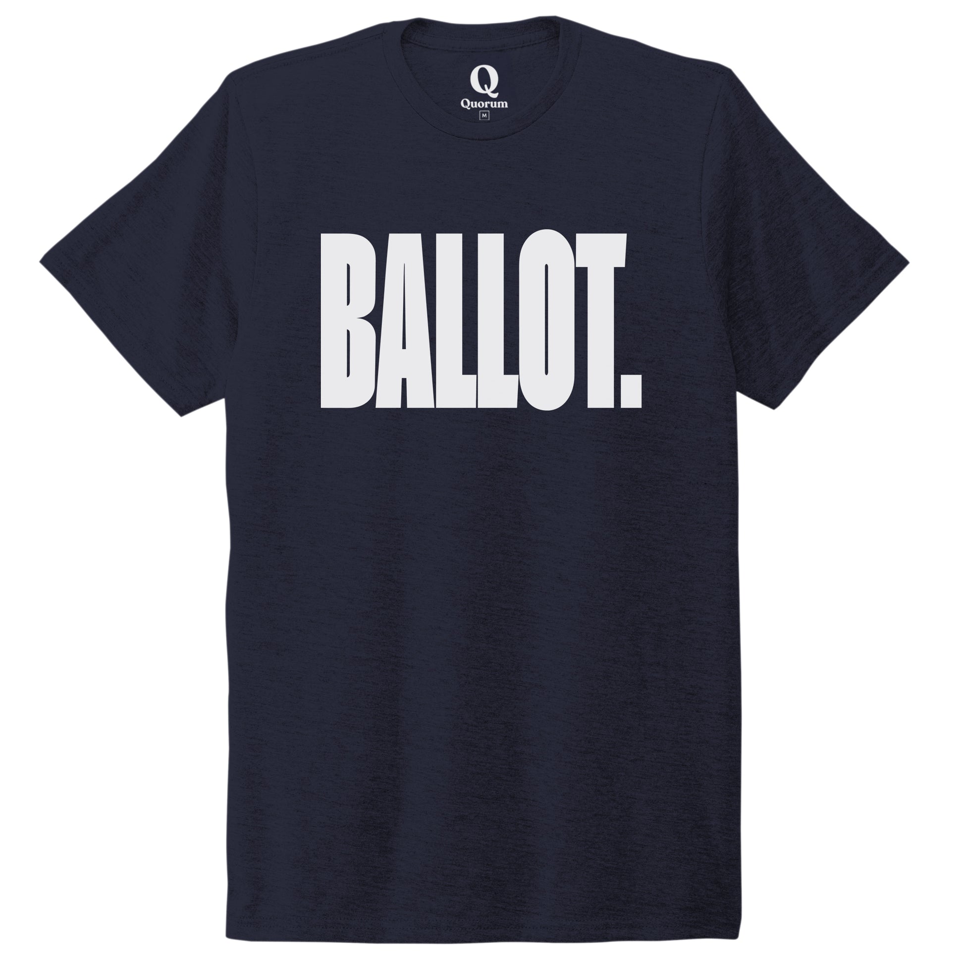 "Ballot." Quorum Unisex Tri-Blend Tee editorial print in Night Sky Navy