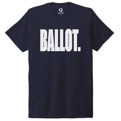 "Ballot." Quorum Unisex Tri-Blend Tee editorial print in Night Sky Navy