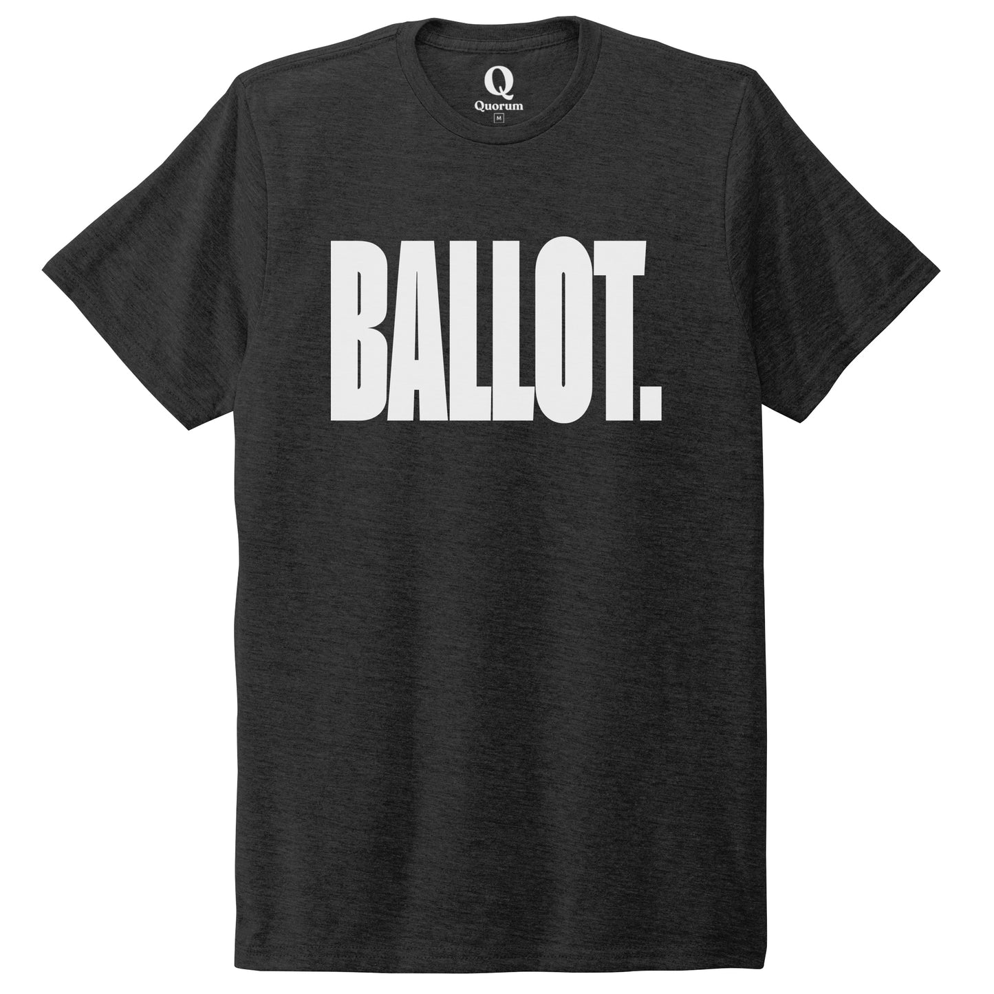 "Ballot." Quorum Unisex Tri-Blend Tee editorial print in Space Black