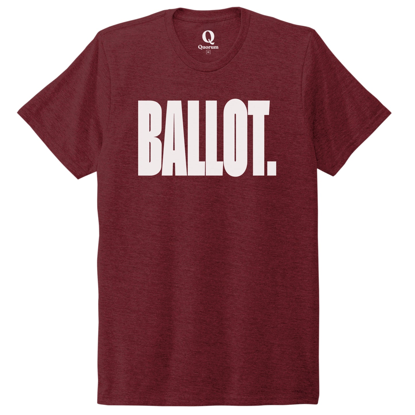 "Ballot." Quorum Unisex Tri-Blend Tee editorial print in Vino Red