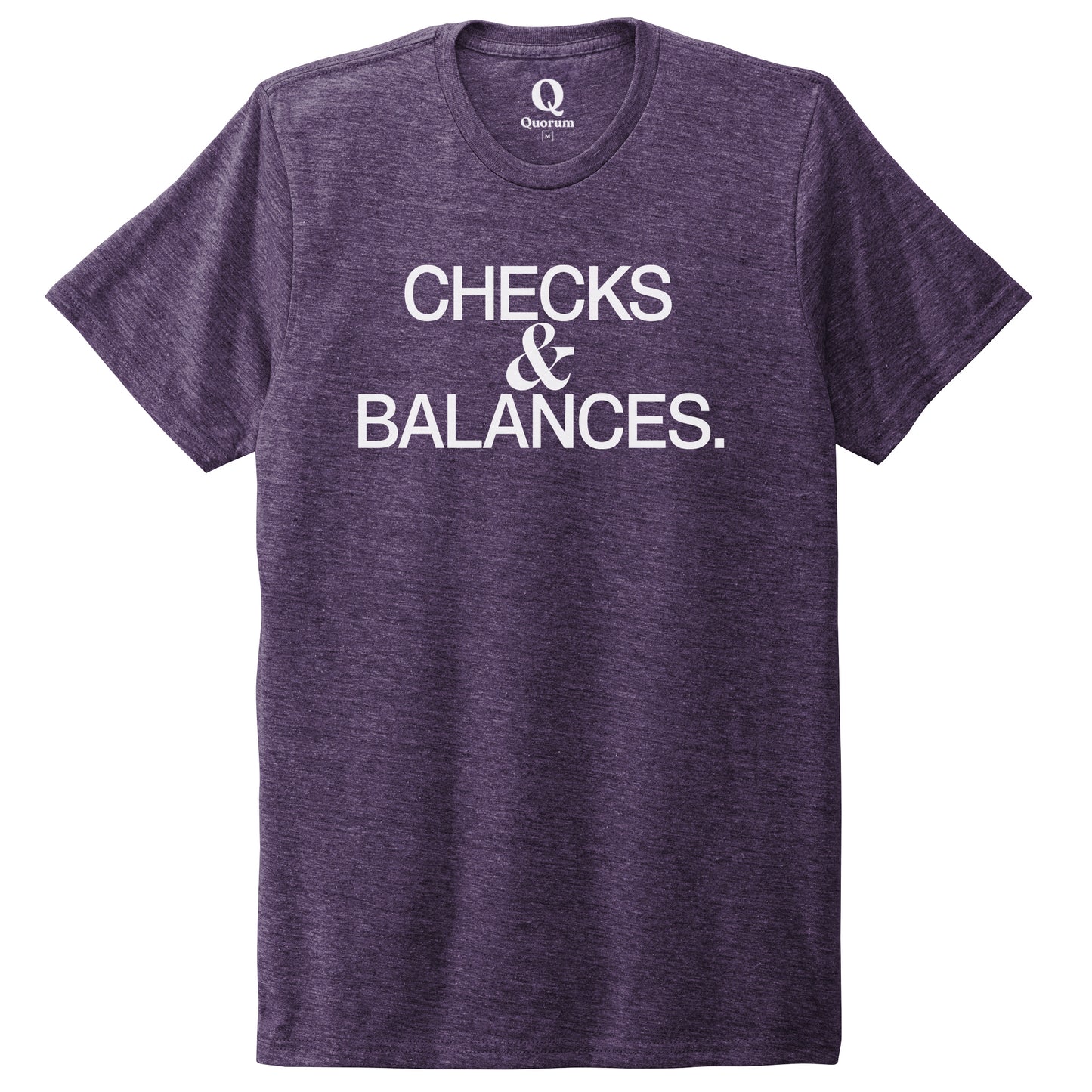 "Checks & Balances." Quorum Unisex Tri-Blend Tee editorial print in Huckleberry