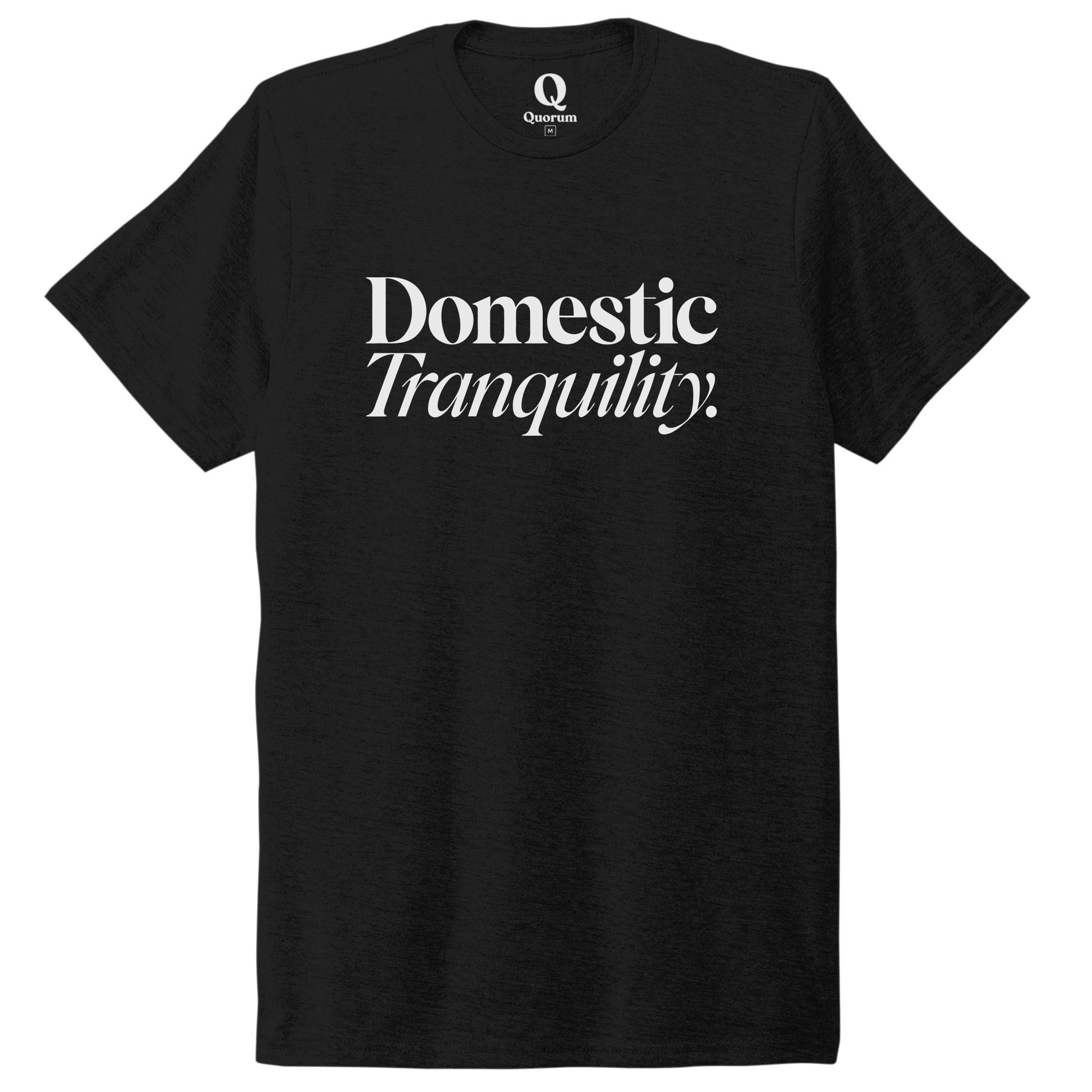"Domestic Tranquility." Quorum Unisex Tri-Blend Tee editorial print in Deep Black