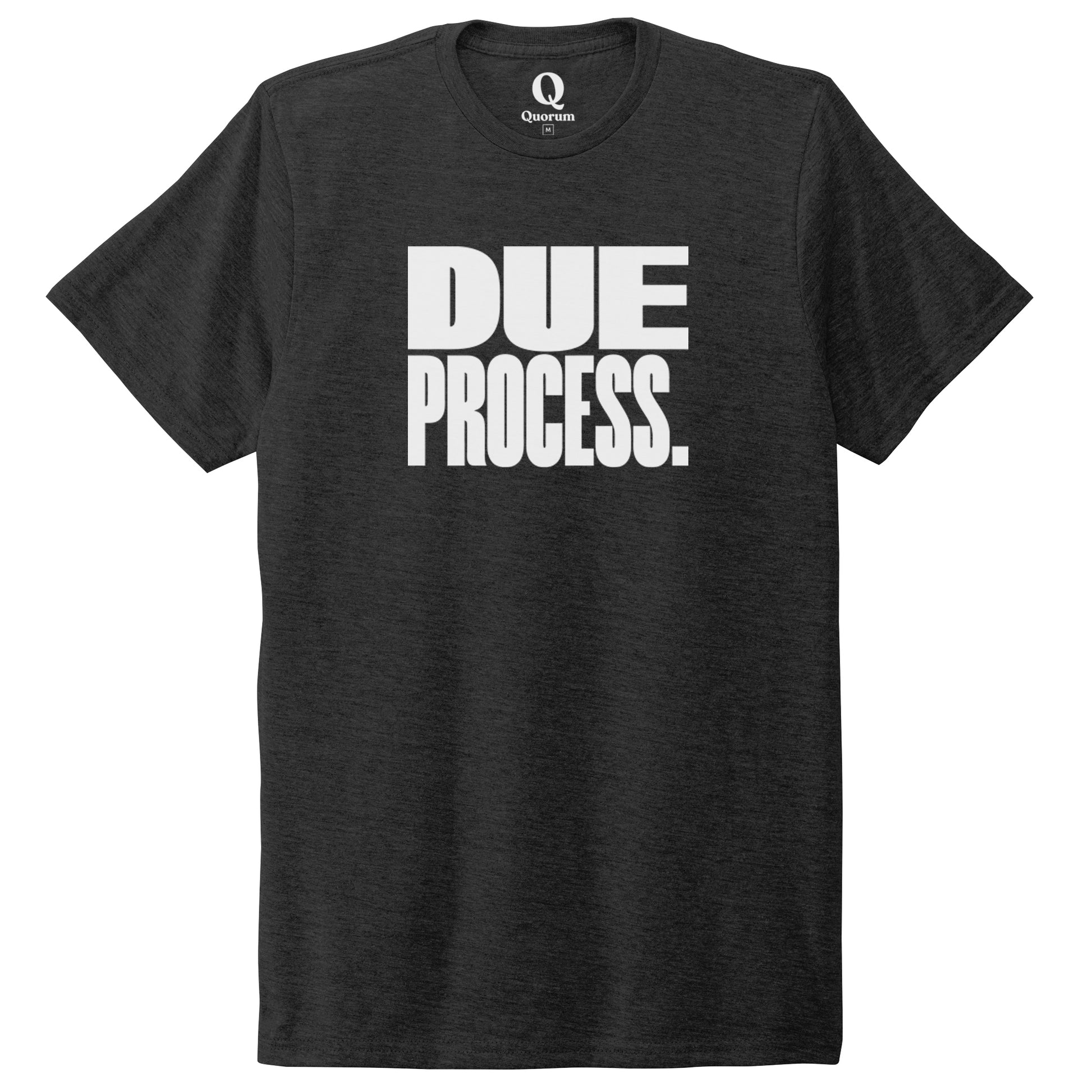 "Due Process." Quorum Unisex Tri-Blend Tee editorial print in Space Black