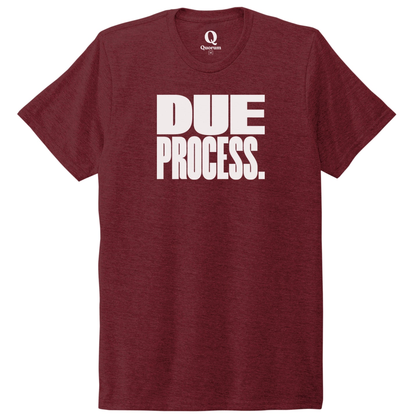 "Due Process." Quorum Unisex Tri-Blend Tee editorial print in Vino Red