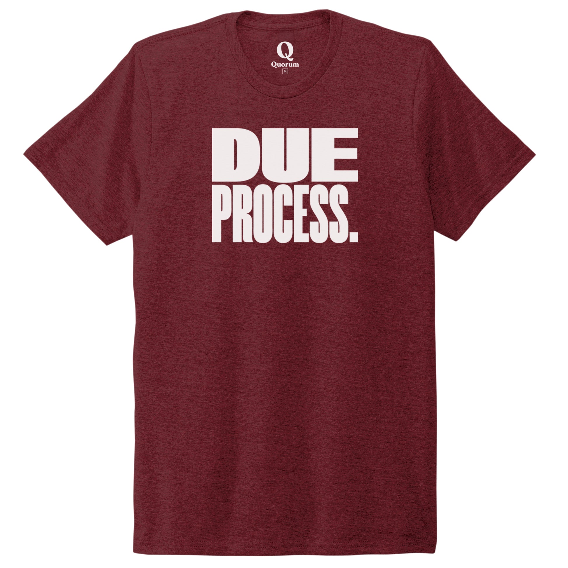 "Due Process." Quorum Unisex Tri-Blend Tee editorial print in Vino Red