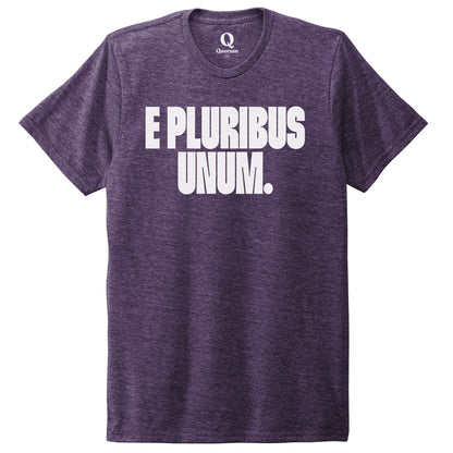 "E Pluribus Unum." Quorum Unisex Tri-Blend Tee editorial print in Huckleberry