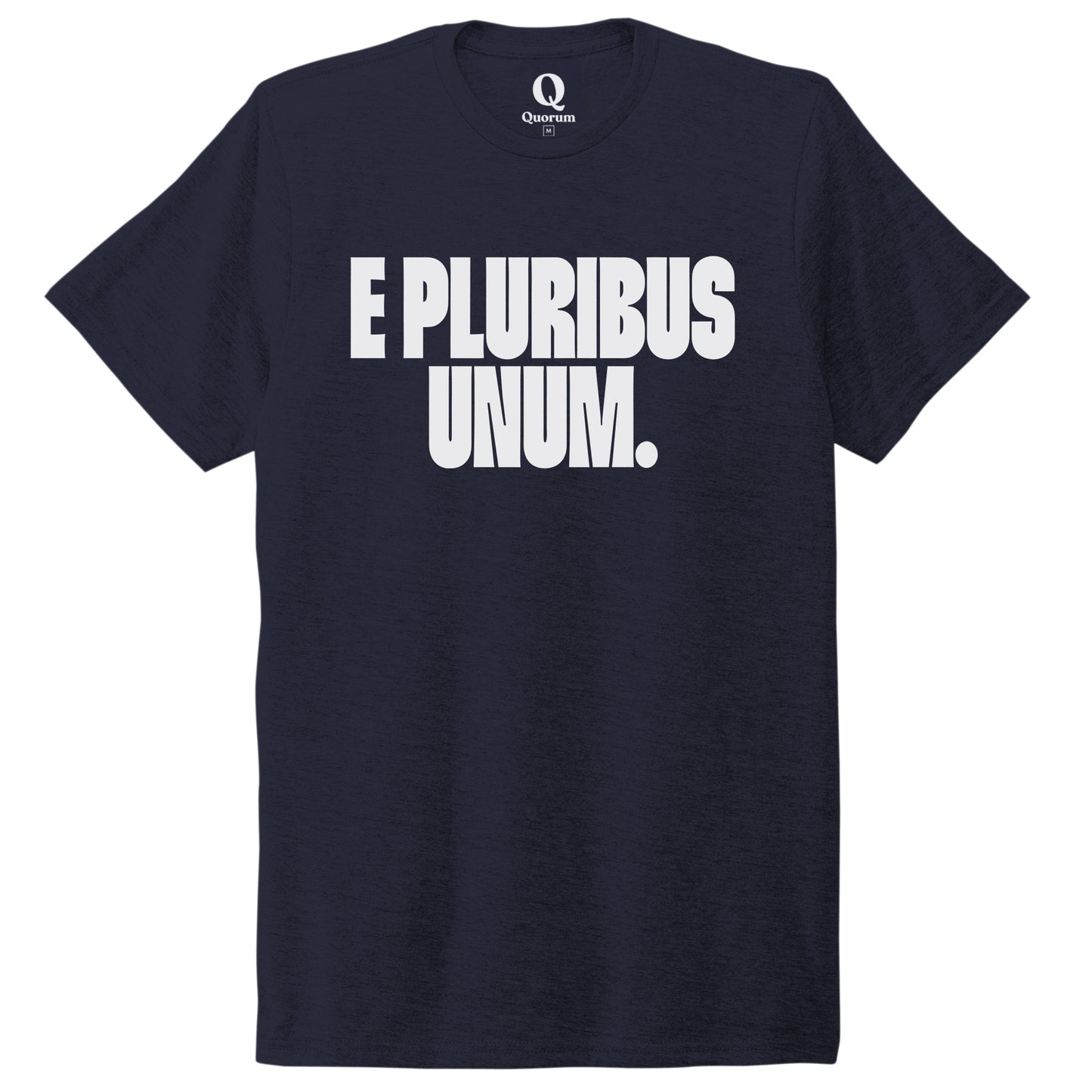 "E Pluribus Unum." Quorum Unisex Tri-Blend Tee editorial print in Night Sky Navy